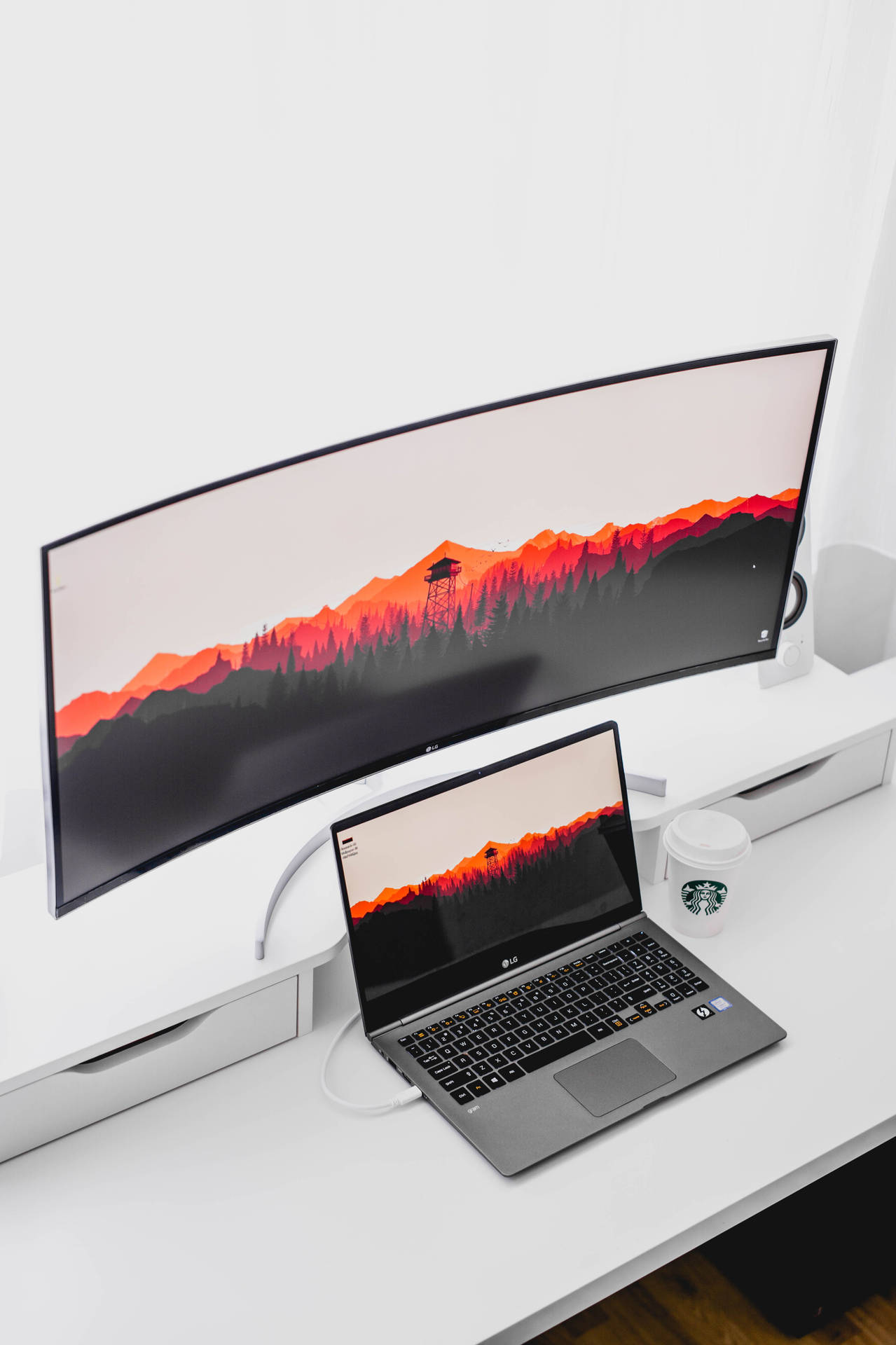 Starbucks Cup On Computer Table Wallpaper