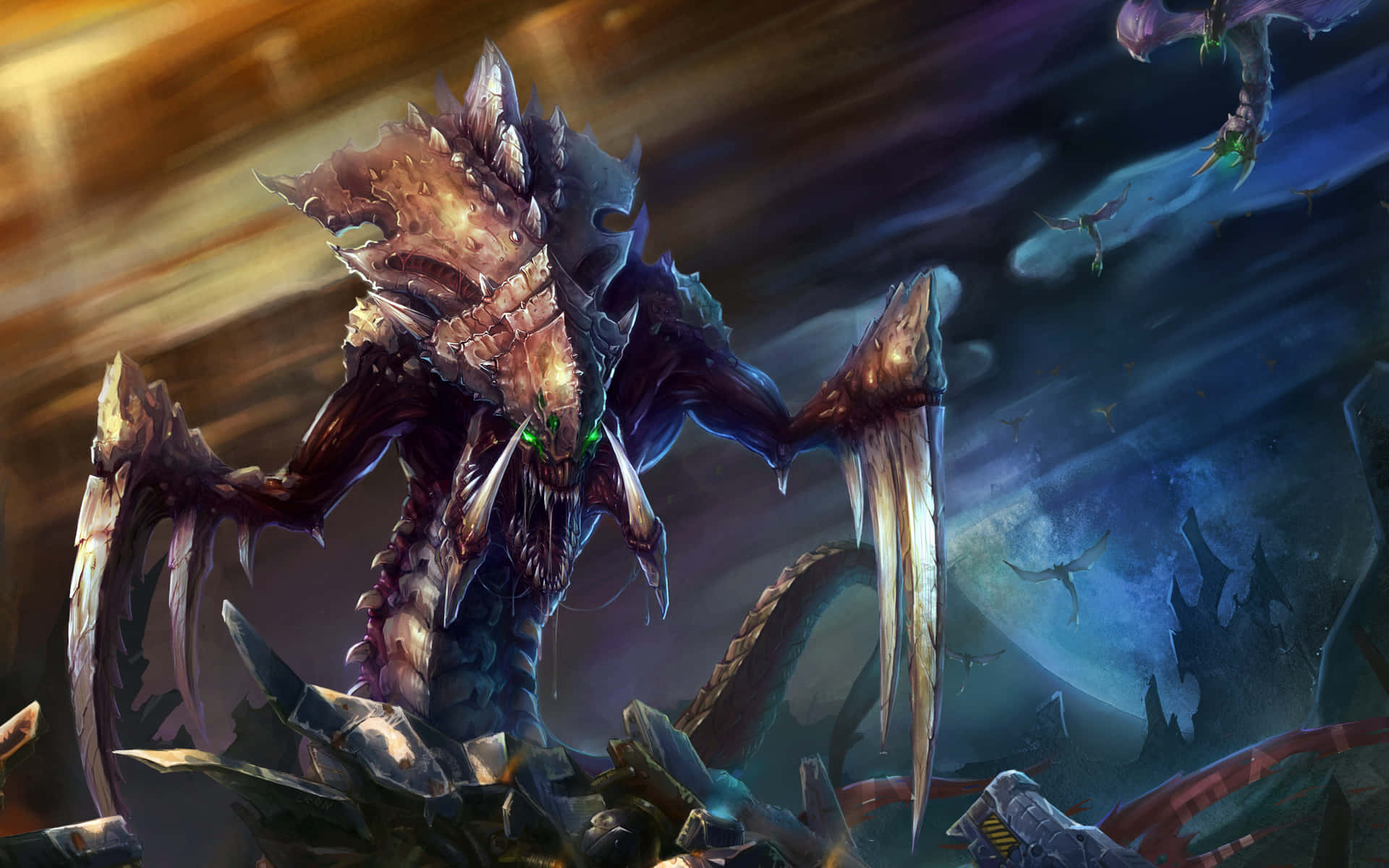 Epic Battle Scene Featuring Iconic Starcraft Characters Wallpaper
