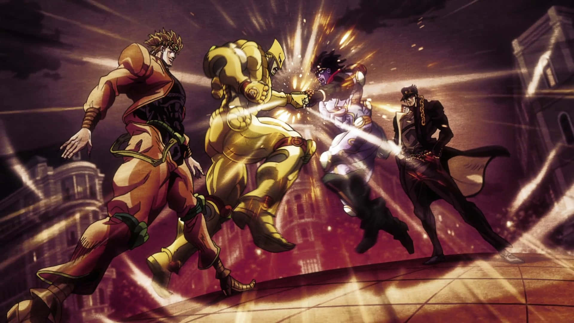 Actionfylt Scene Av Stardust Crusaders Under Deres Eventyr Bakgrunnsbildet