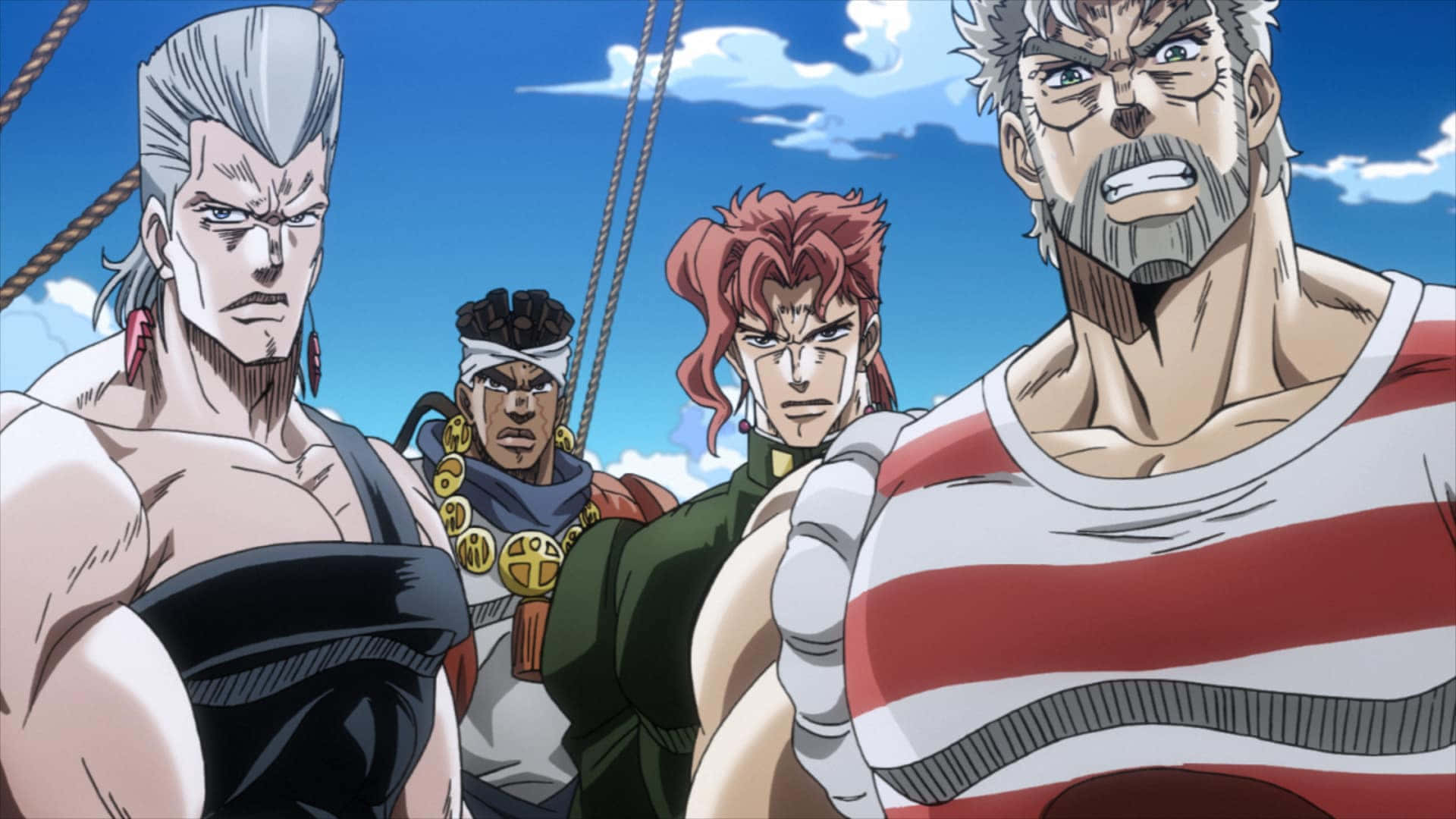 The legendary heroes of Stardust Crusaders in action Wallpaper