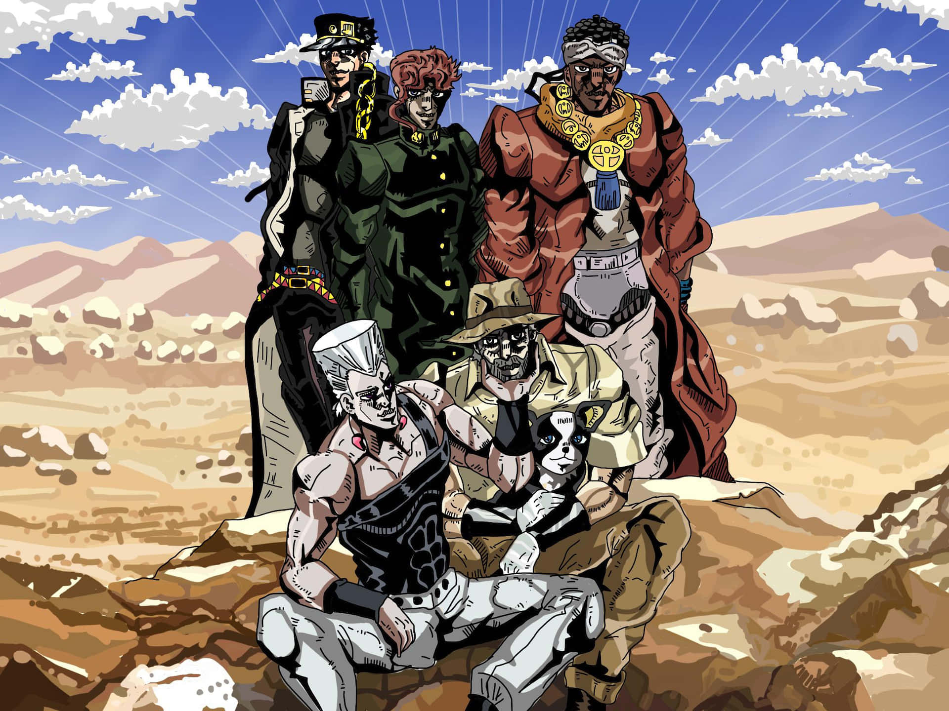 Jotaro Kujo and the Stardust Crusaders ready for an unforgettable adventure Wallpaper