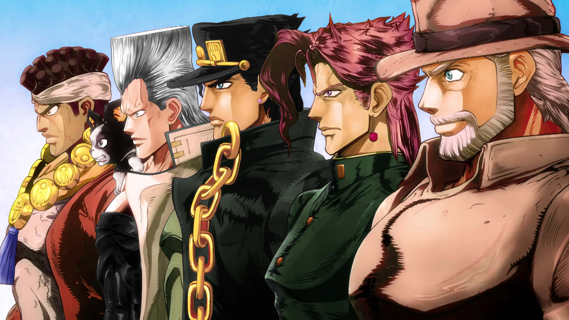 The iconic Stardust Crusaders team poses for action in this vibrant 3840x2160 wallpaper! Wallpaper