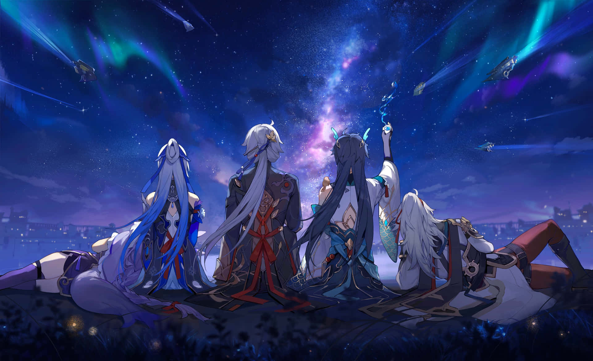 Stargazing_ Anime_ Characters Wallpaper