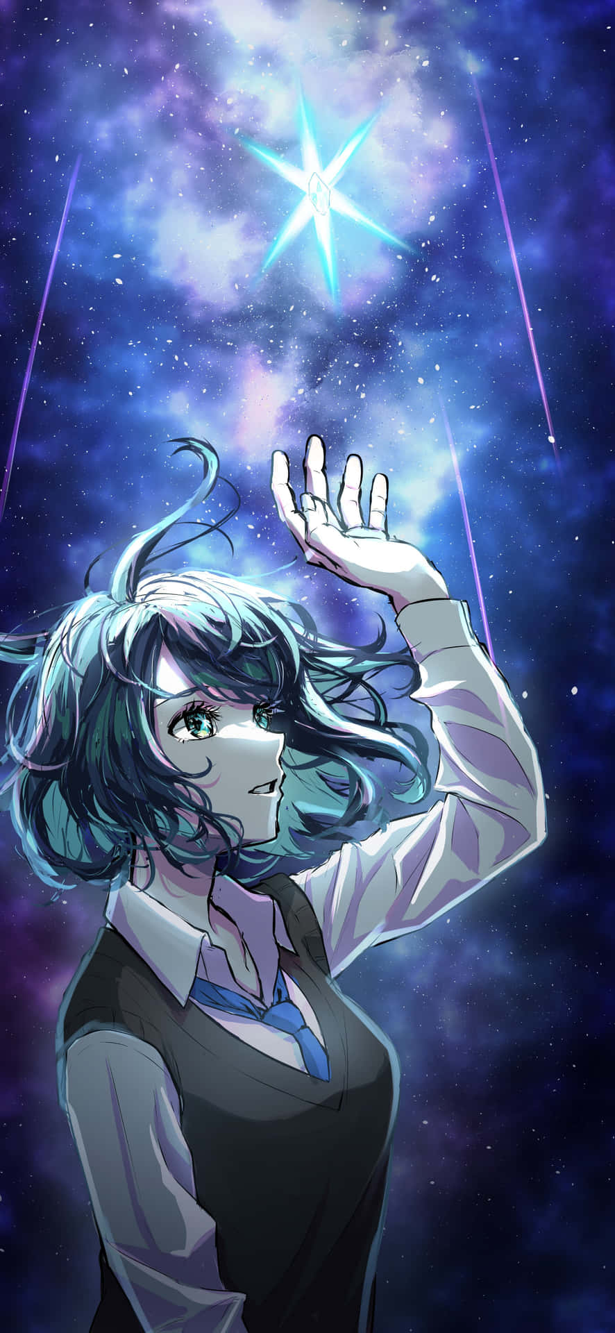 Stargazing Anime Girl Reachingfor Star Wallpaper