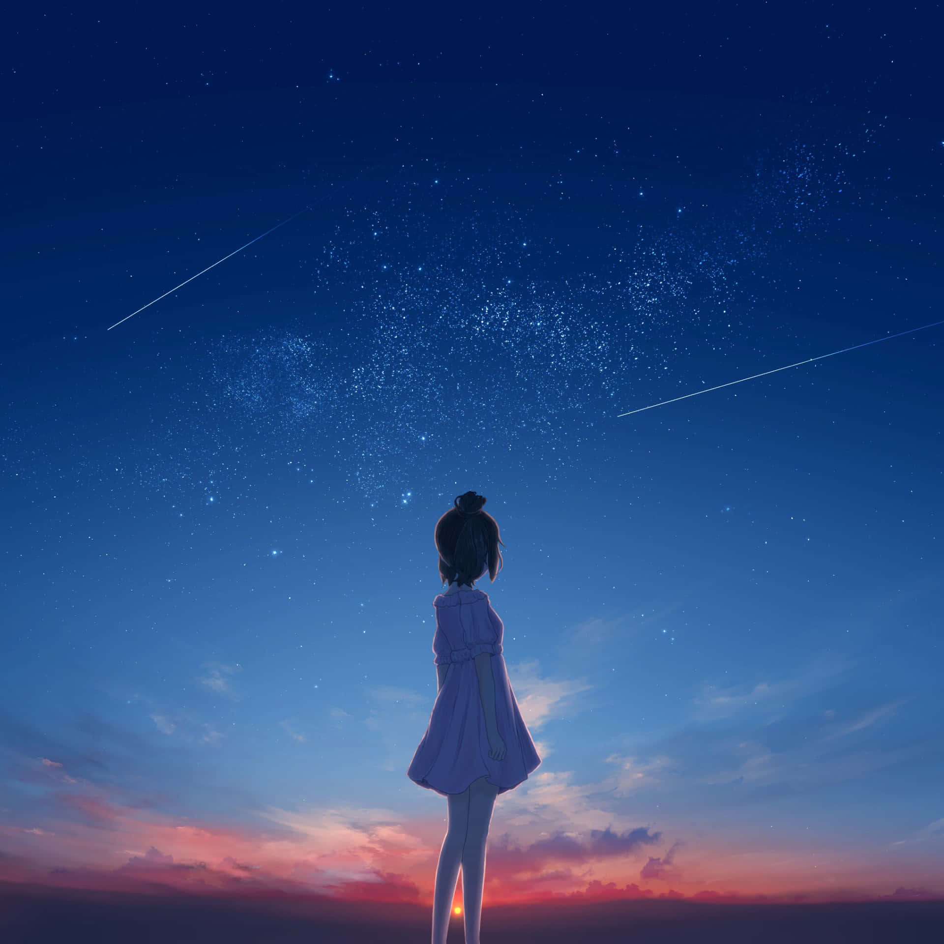 Stargazing Solitude Anime Girl Wallpaper