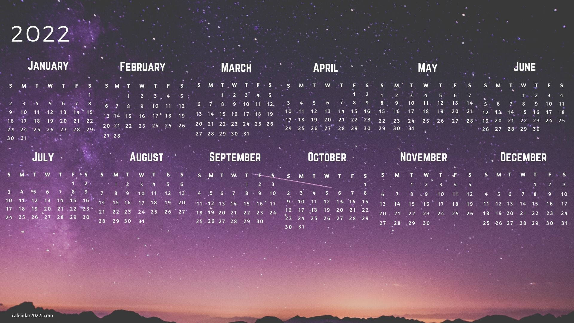 Starry 2022 Calendar Wallpaper
