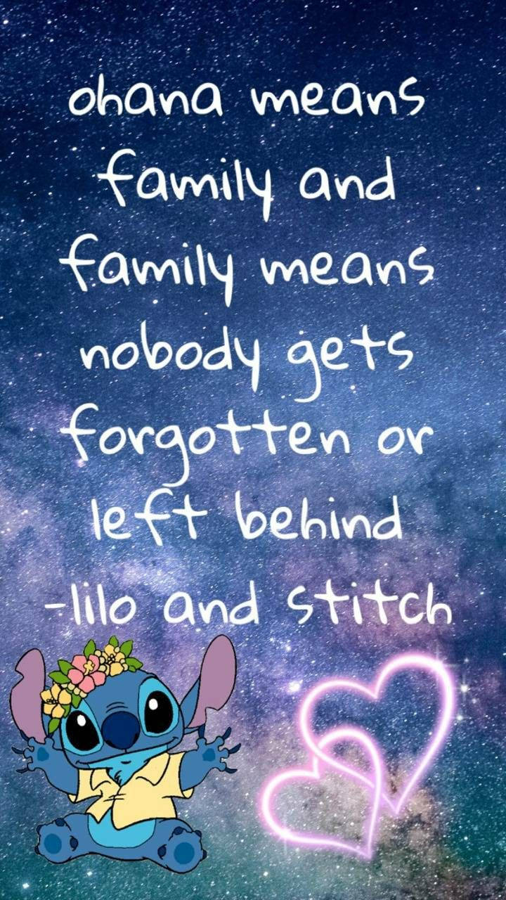 Starry Aesthetic Stitch Ohana Quote Wallpaper