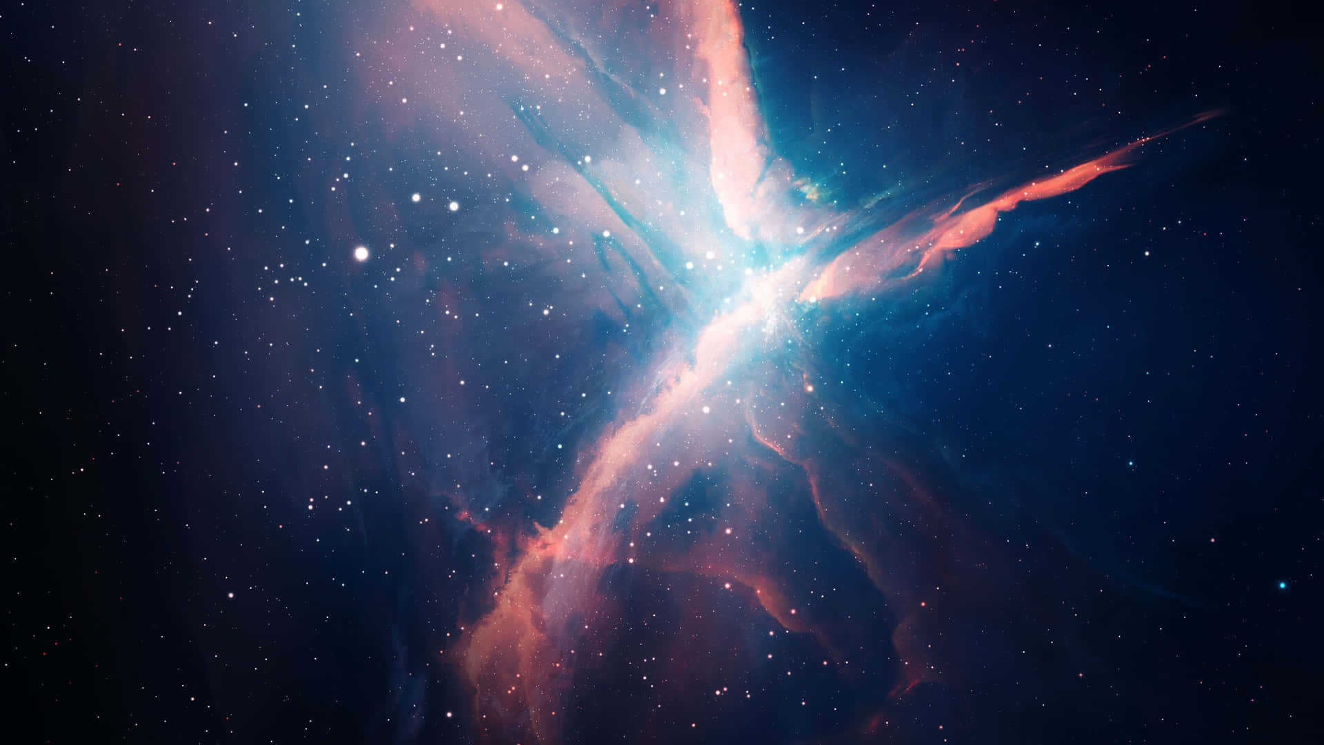 Enblå Og Rød Nebulosa I Rummet.