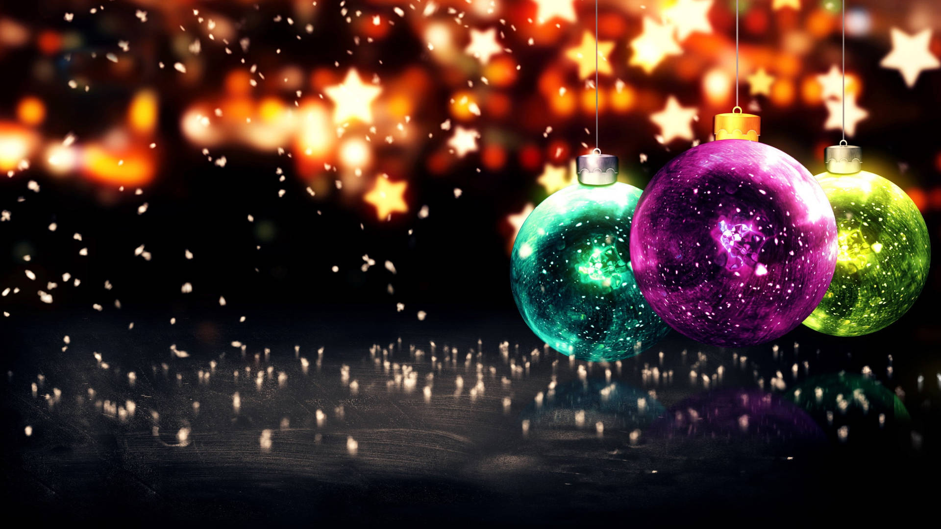 Starry Colorful Christmas Balls Wallpaper