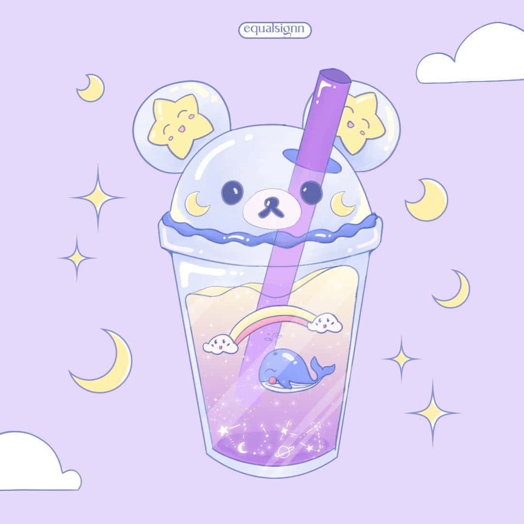 Download Starry Cute Boba Tea Wallpaper 