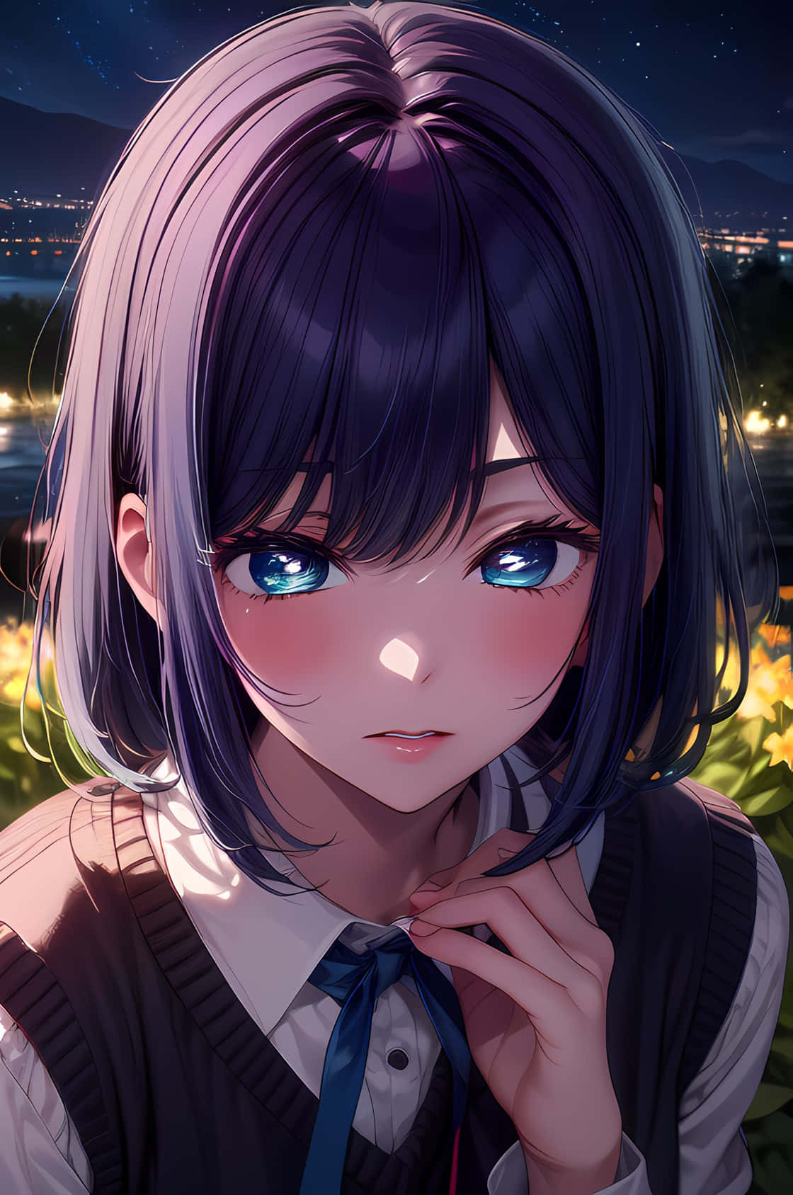 Starry Eyed Anime Girl Night Backdrop Wallpaper