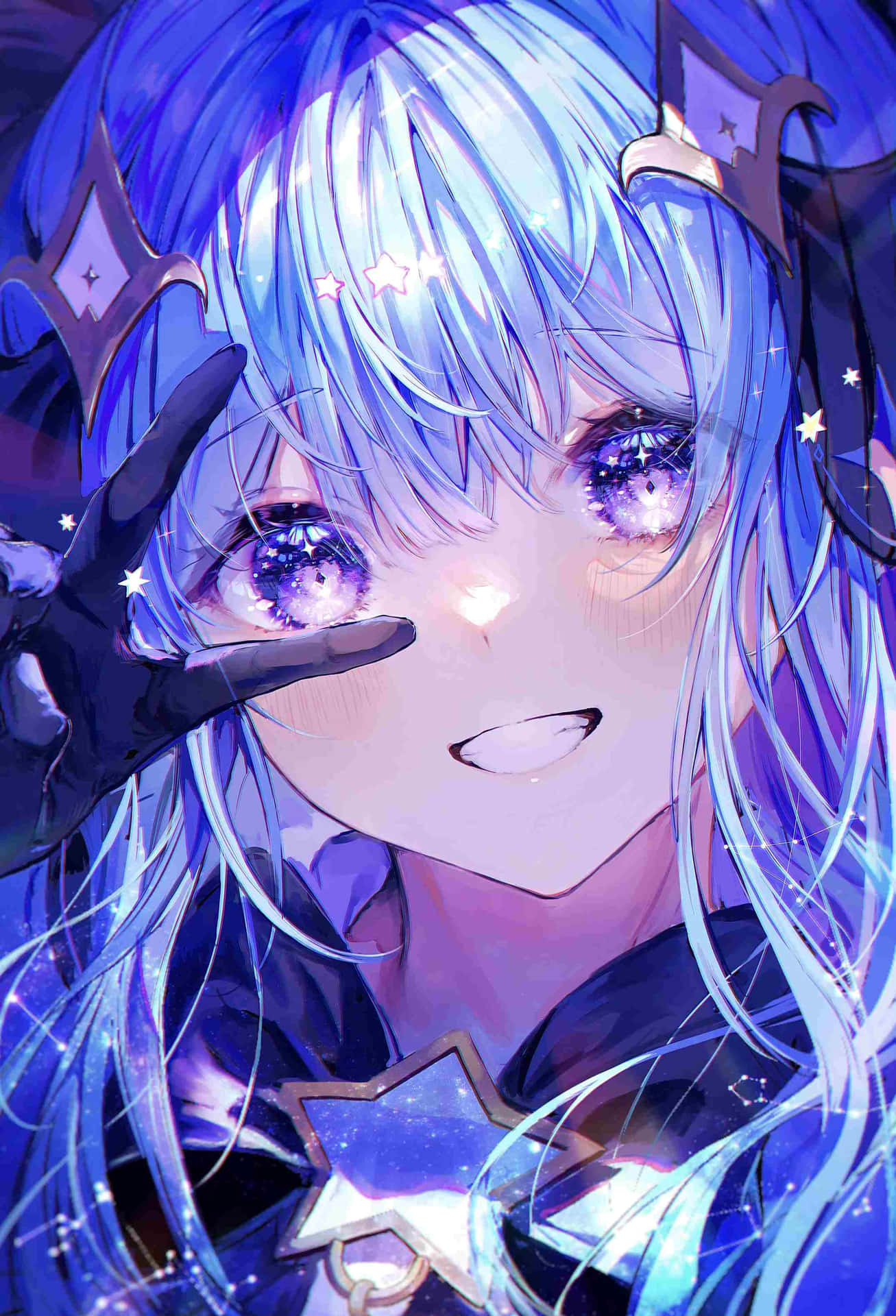 Starry Eyed Anime Girlin Blue Wallpaper