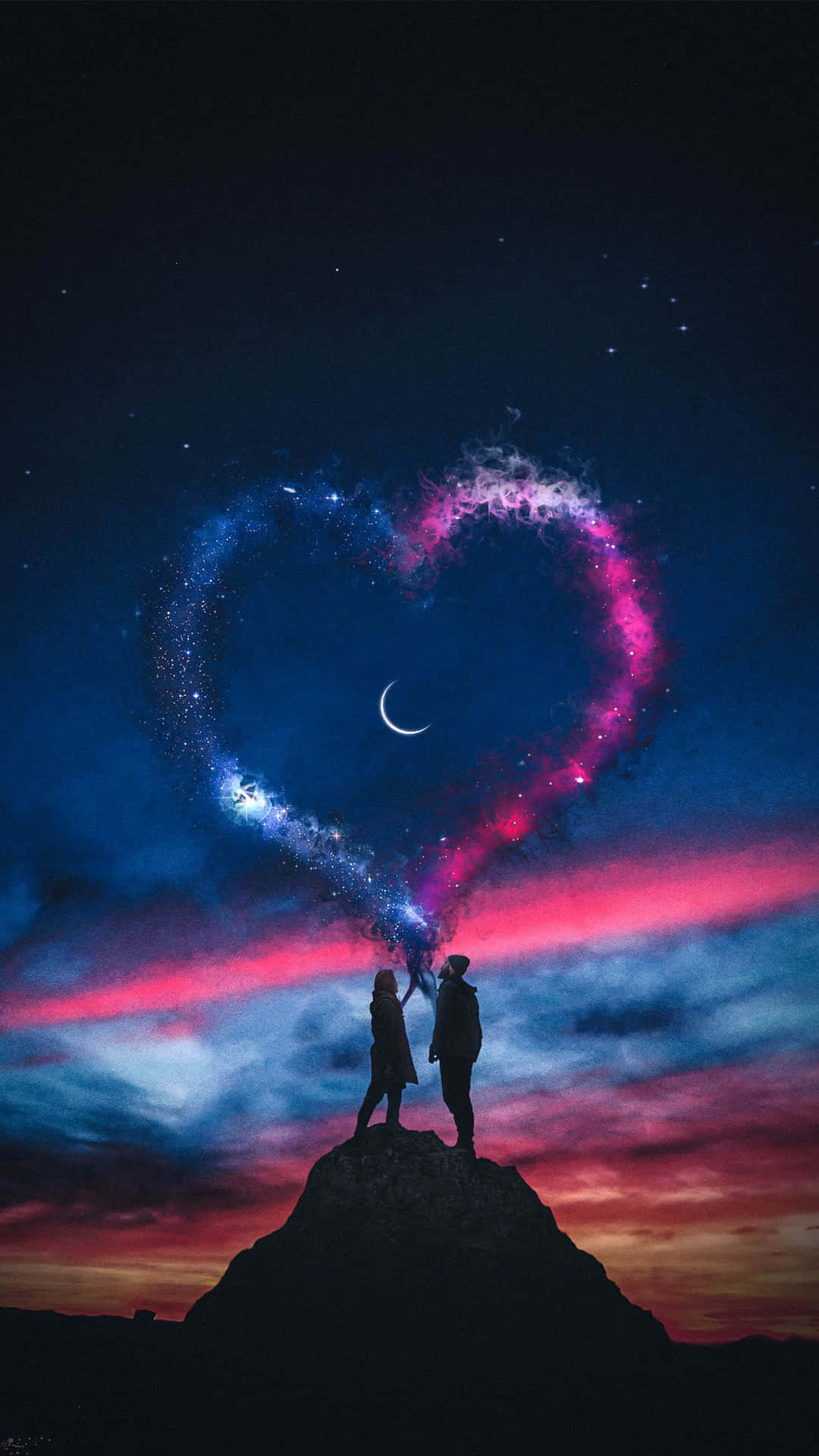 Starry Heart Couple Silhouette Wallpaper