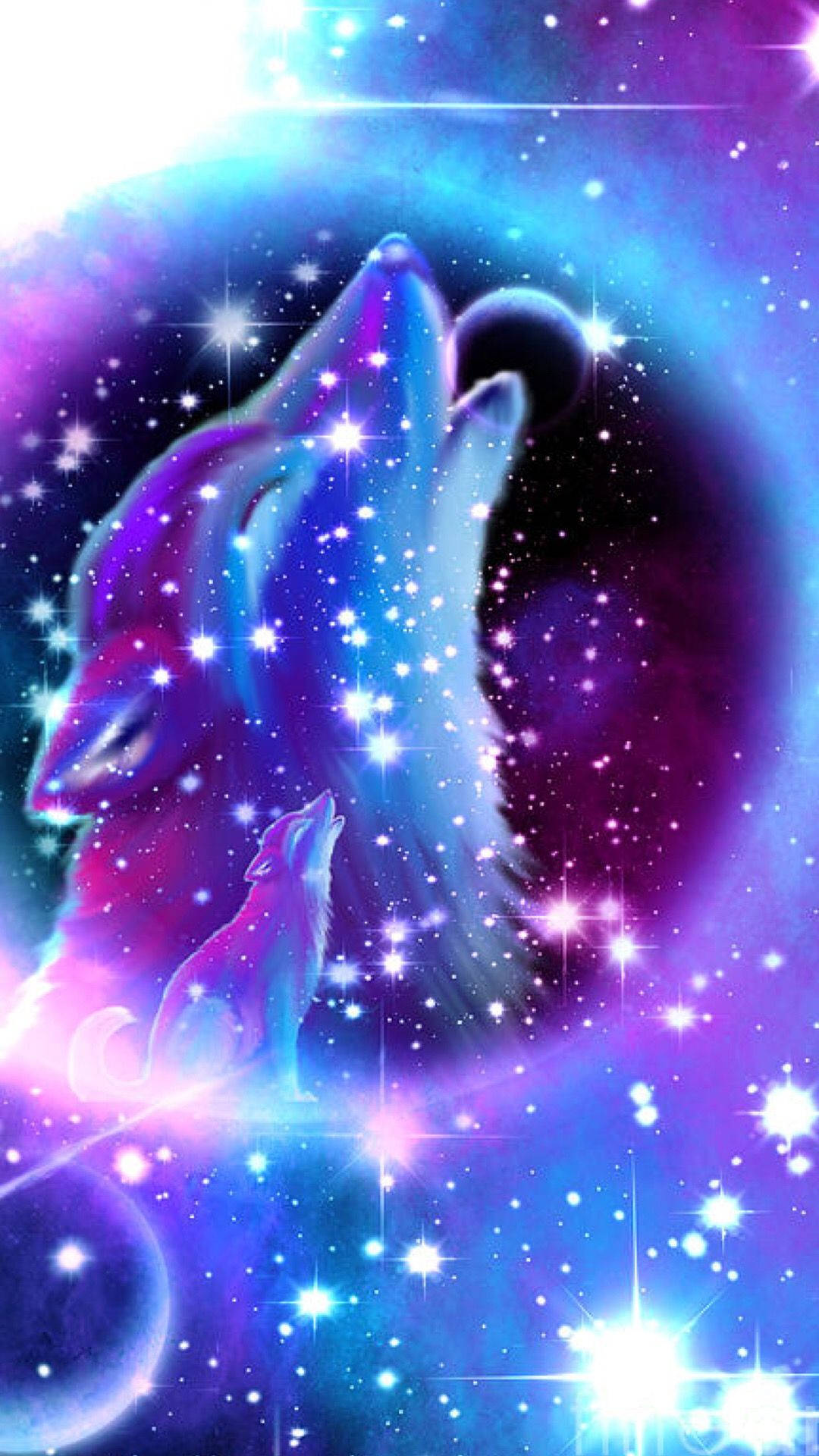 Starry Howling Galaxy Wolf Wallpaper