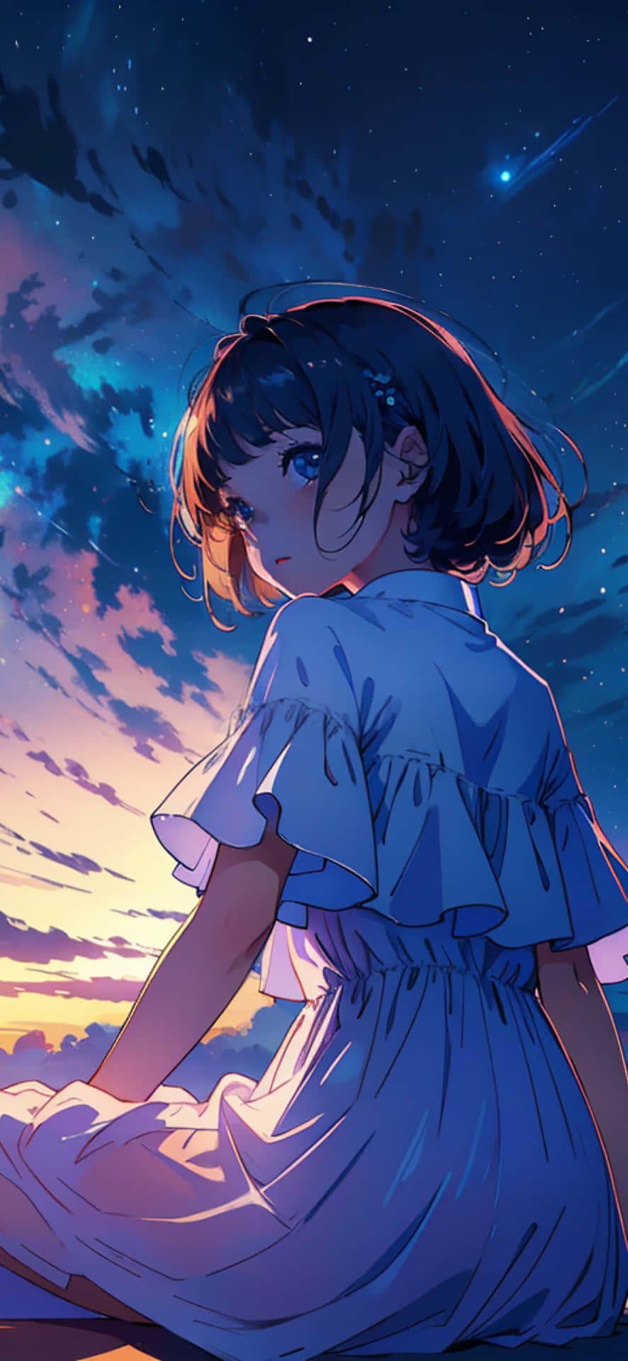 Starry Night Anime Girl Wallpaper