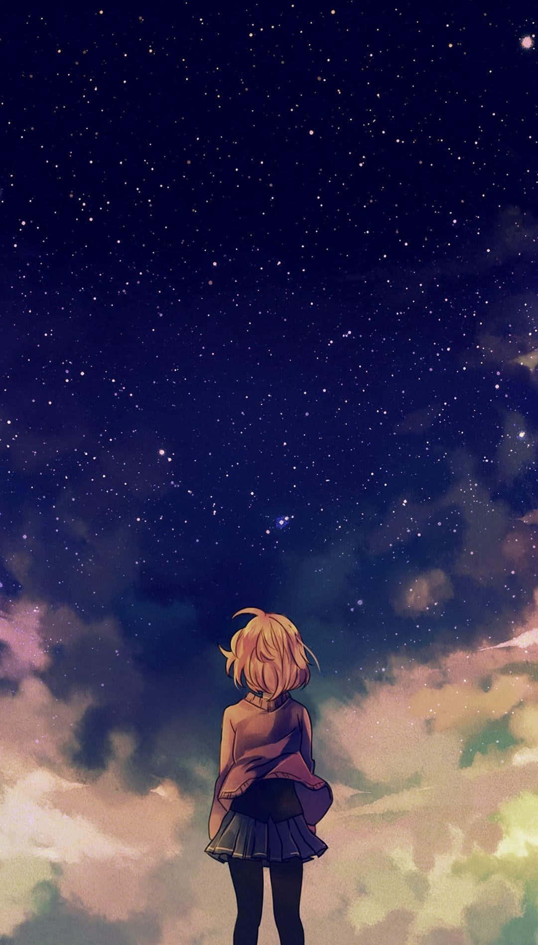 Starry Night Anime Girli Phone Wallpaper Wallpaper