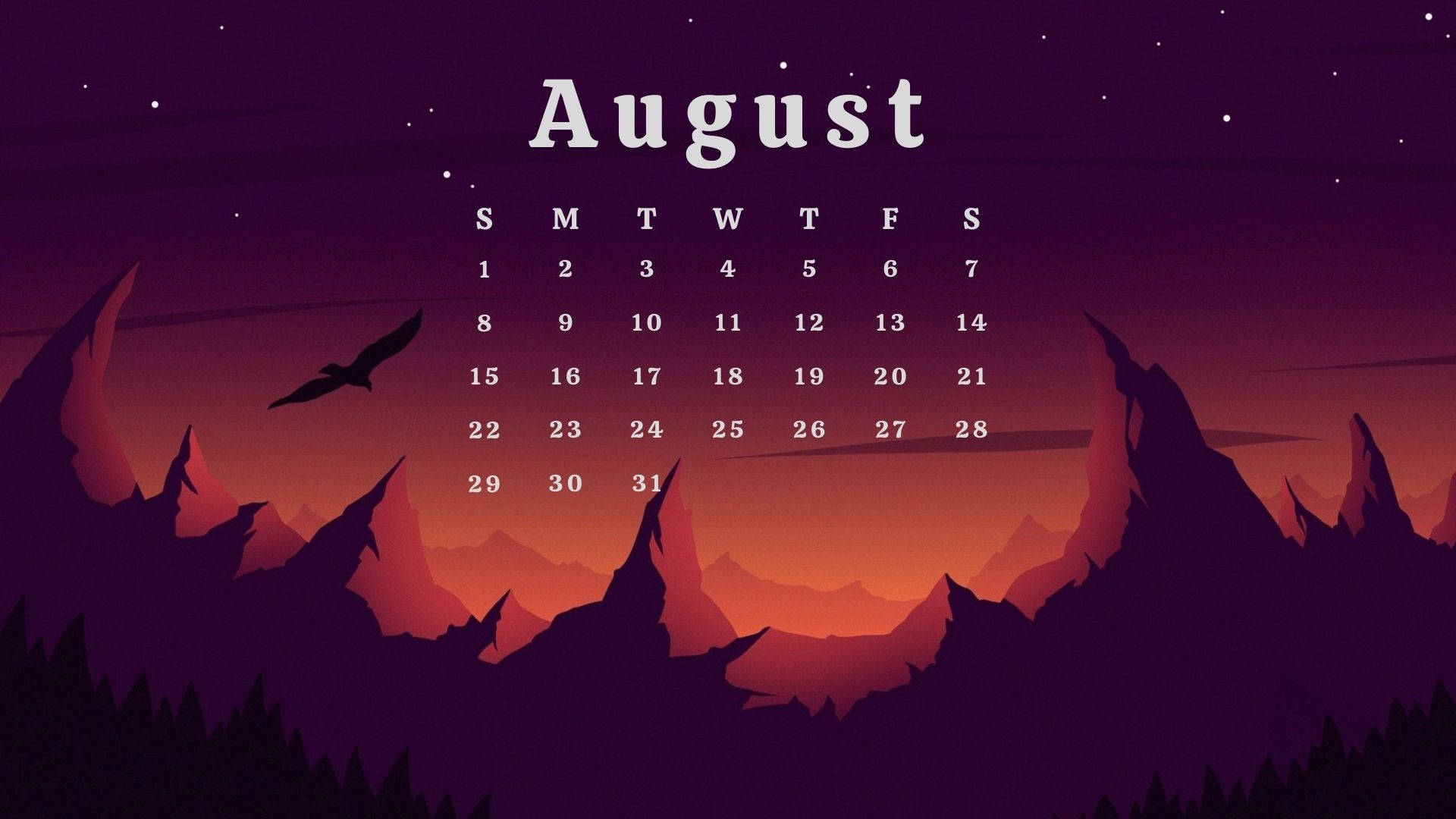 Starry Night August 2021 Calendar
