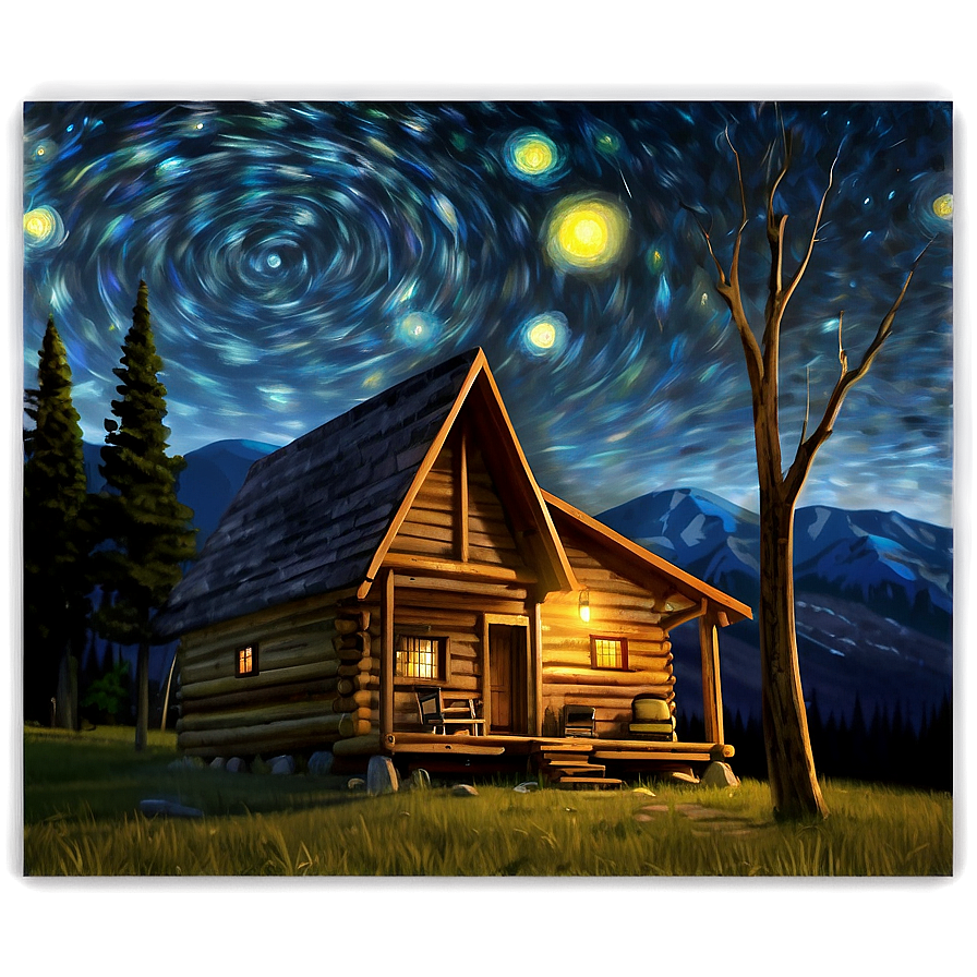 Starry Night Cabin Landscape Png Jhm PNG