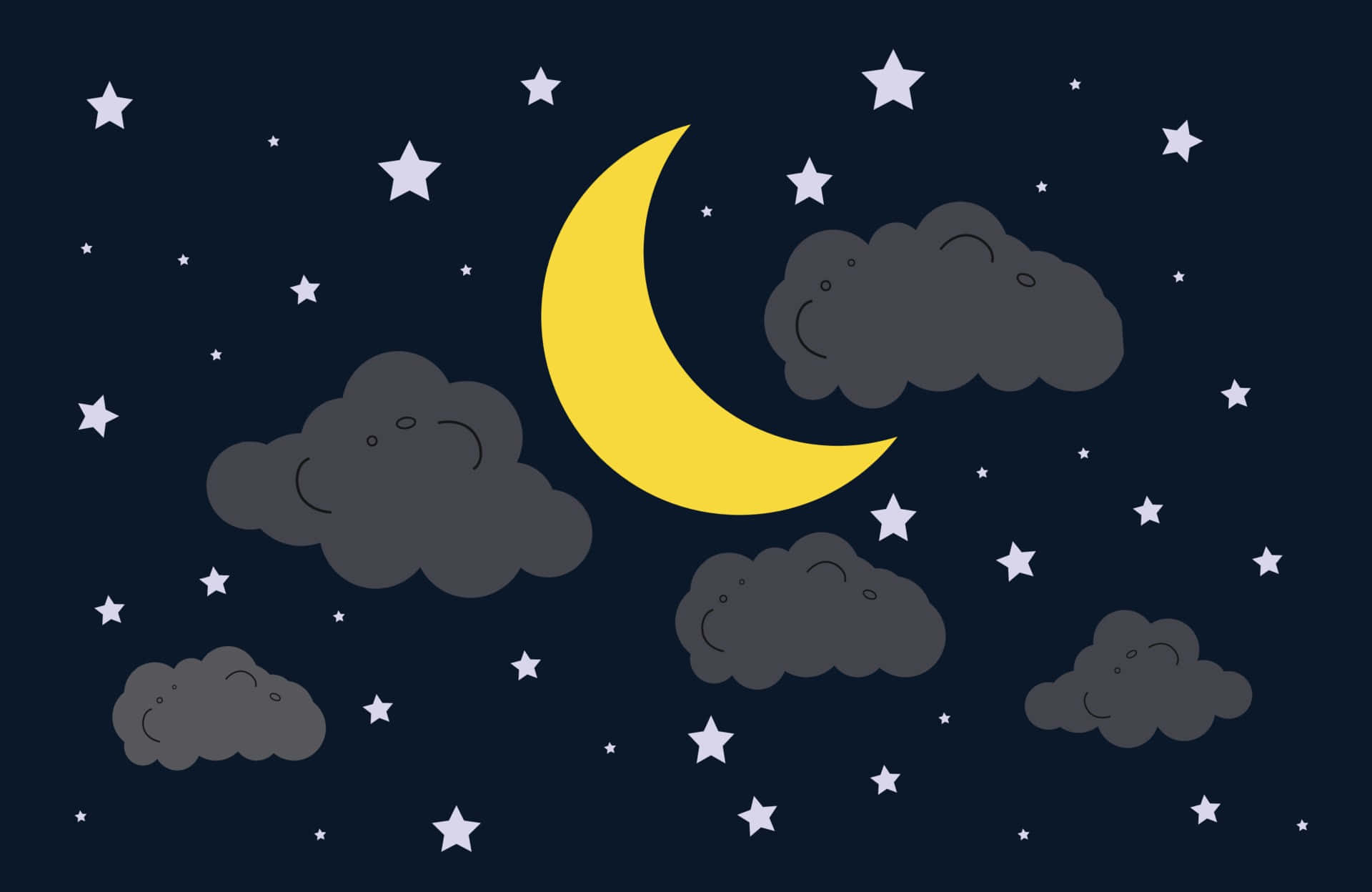 Starry Night Crescent Moon Vector Wallpaper