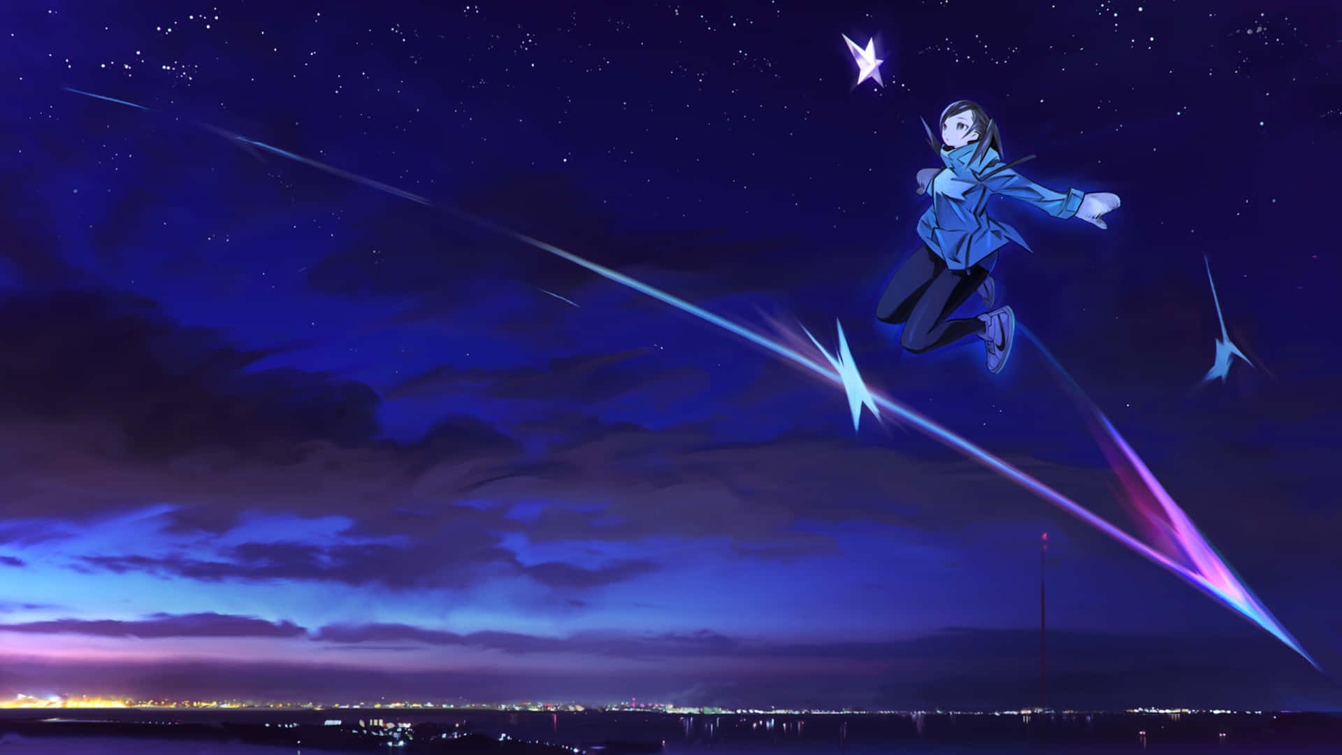 Starry Night Leap Anime Art Wallpaper