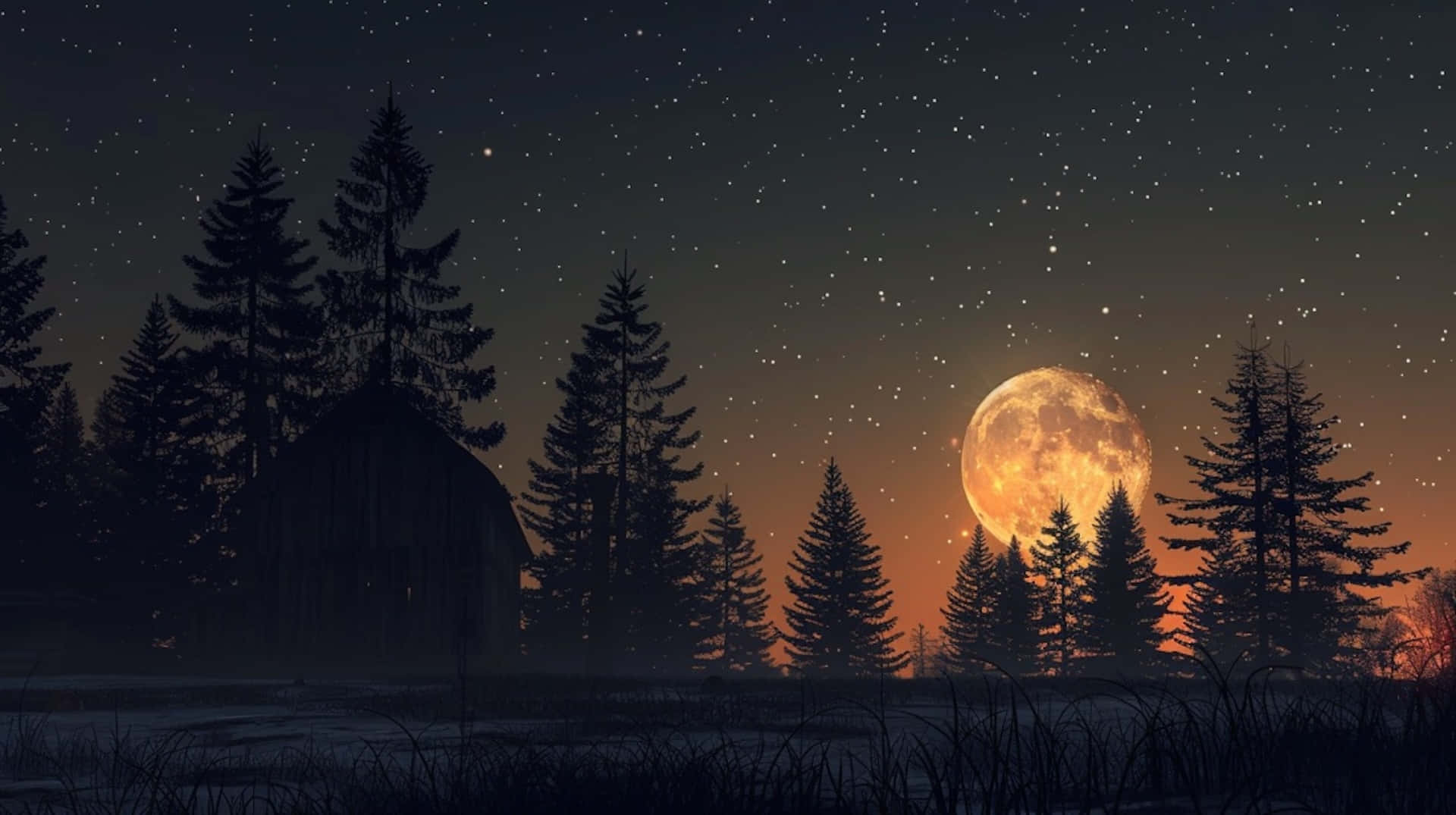 Starry_ Night_ Moonset_ Over_ Forest Wallpaper