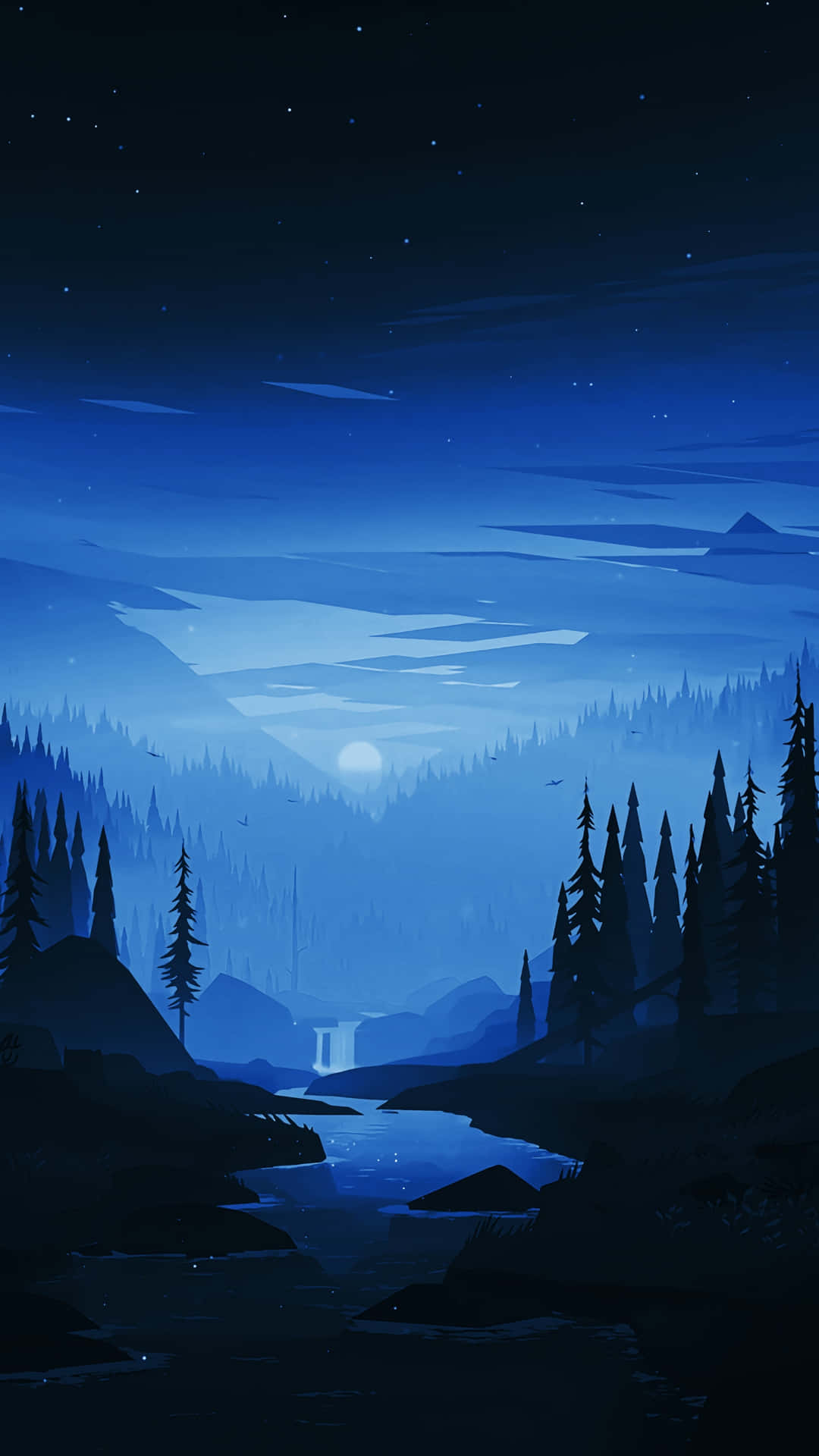 Starry Night Over Blue Mountain Landscape Wallpaper