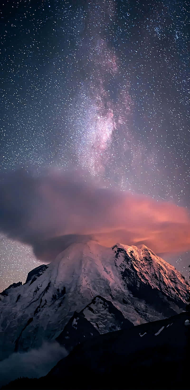 Malam Berbintang Di Puncak Gunung Bersalju Wallpaper