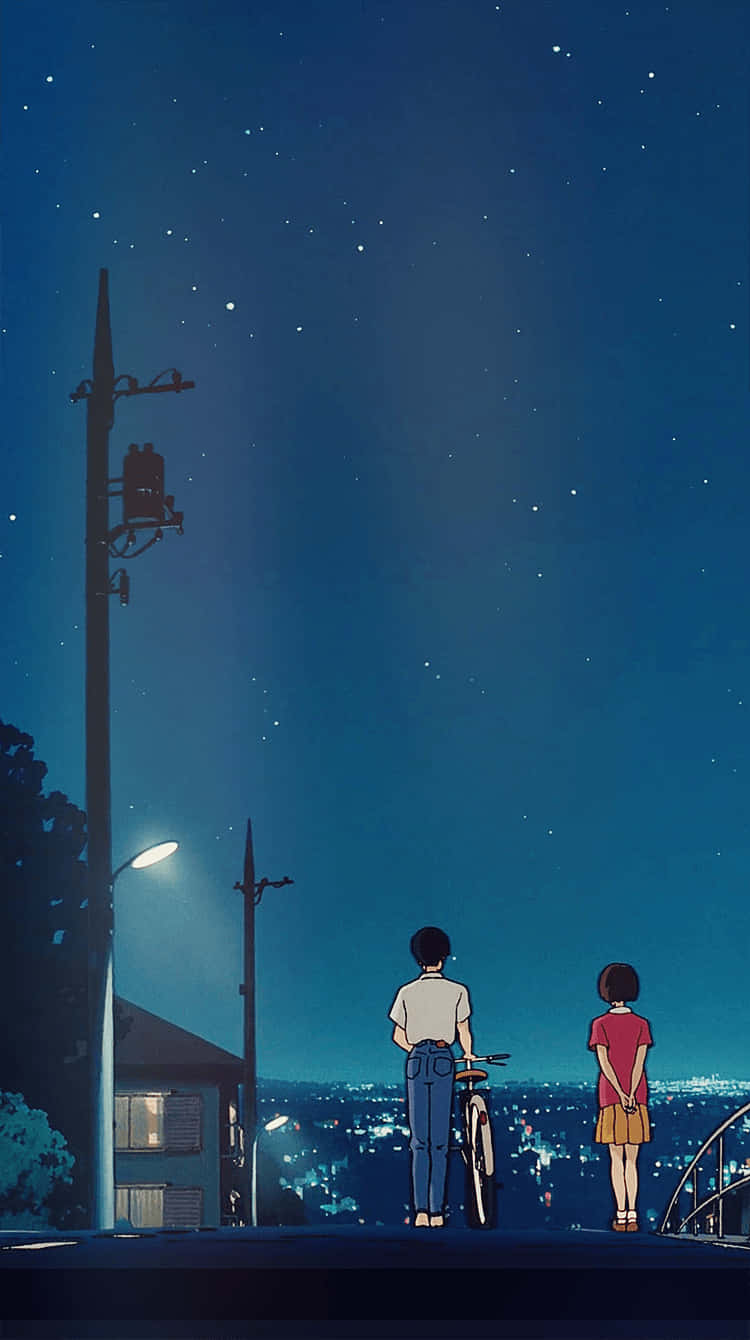 Starry Night Over Town Ghibli Style Wallpaper