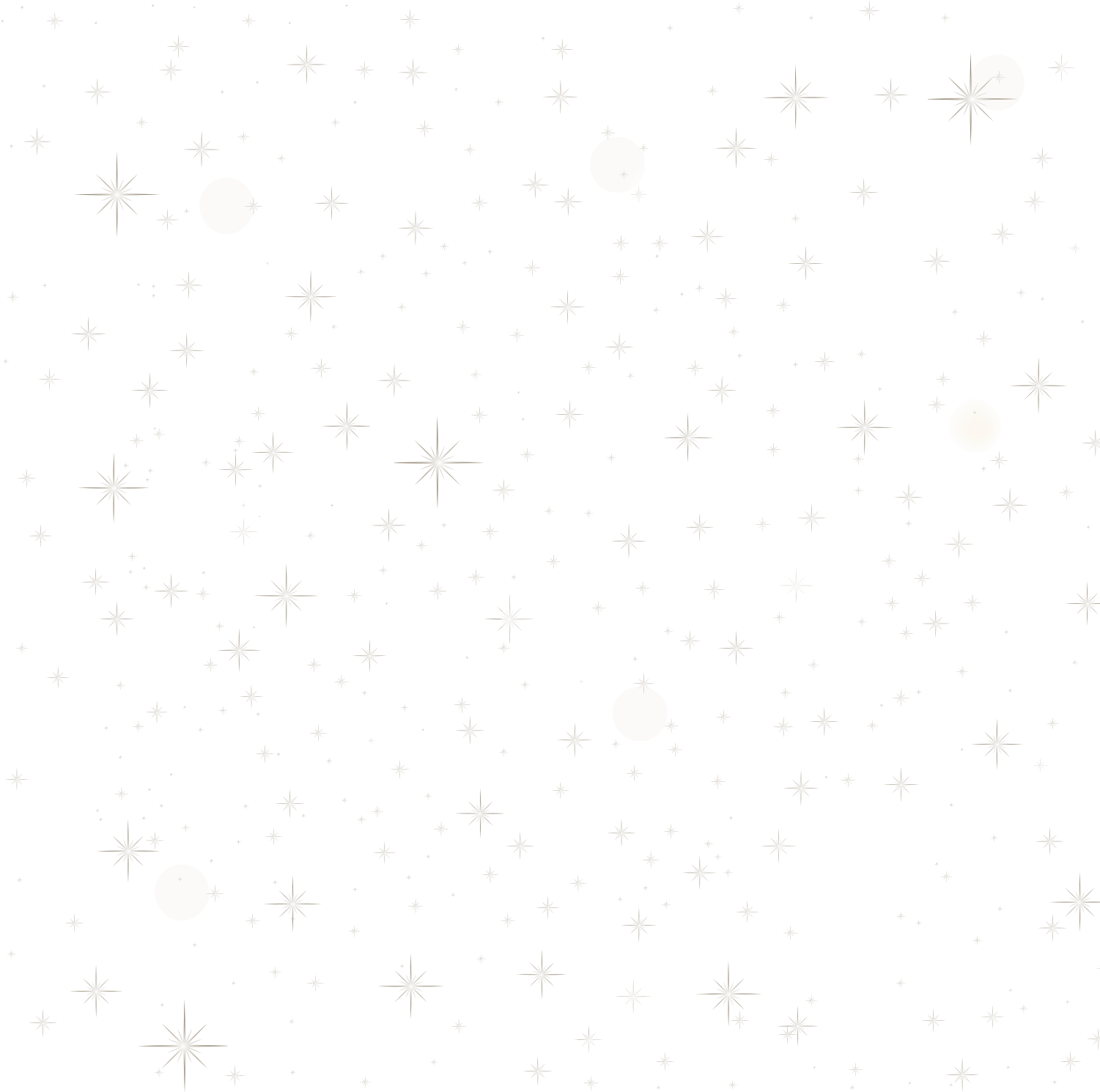 Starry Night Pattern PNG — A cosmic scene with glowing white and beige orbs floating among sparkling stars against a black void.