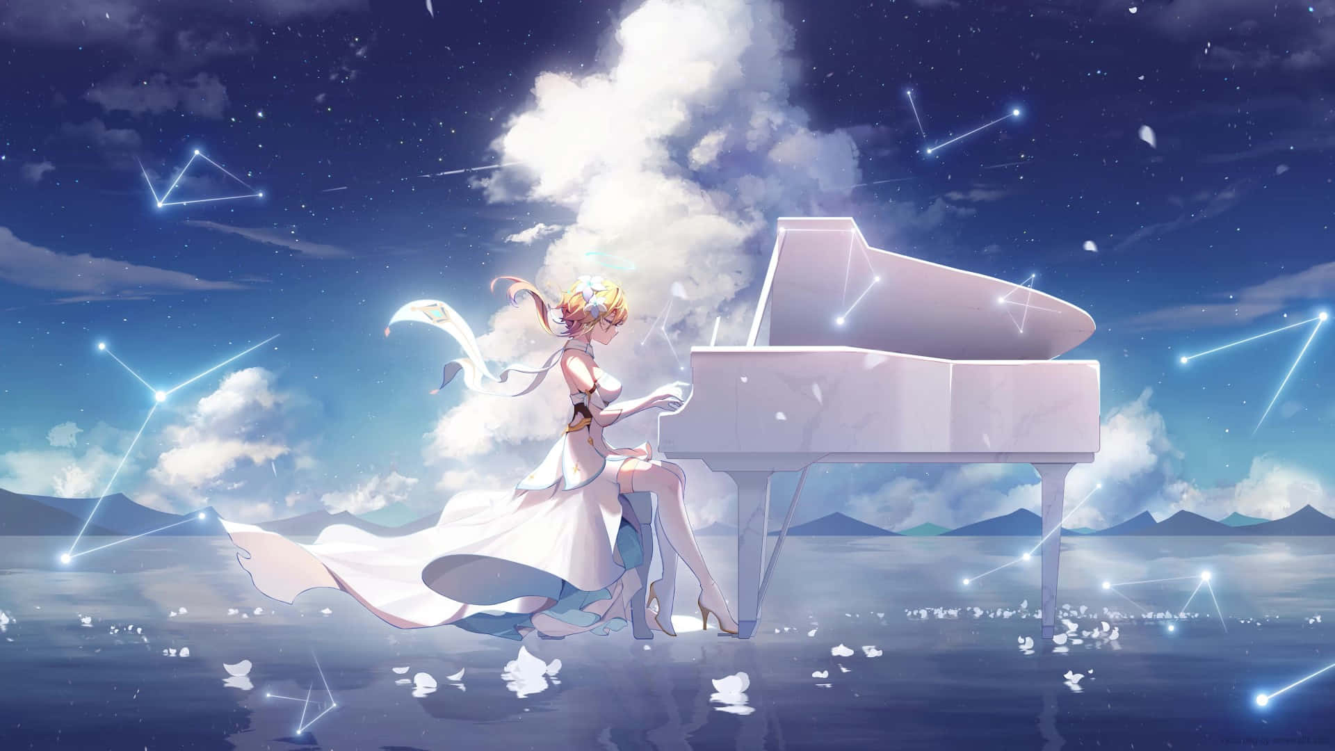 Starry Night Piano Fantasy Wallpaper