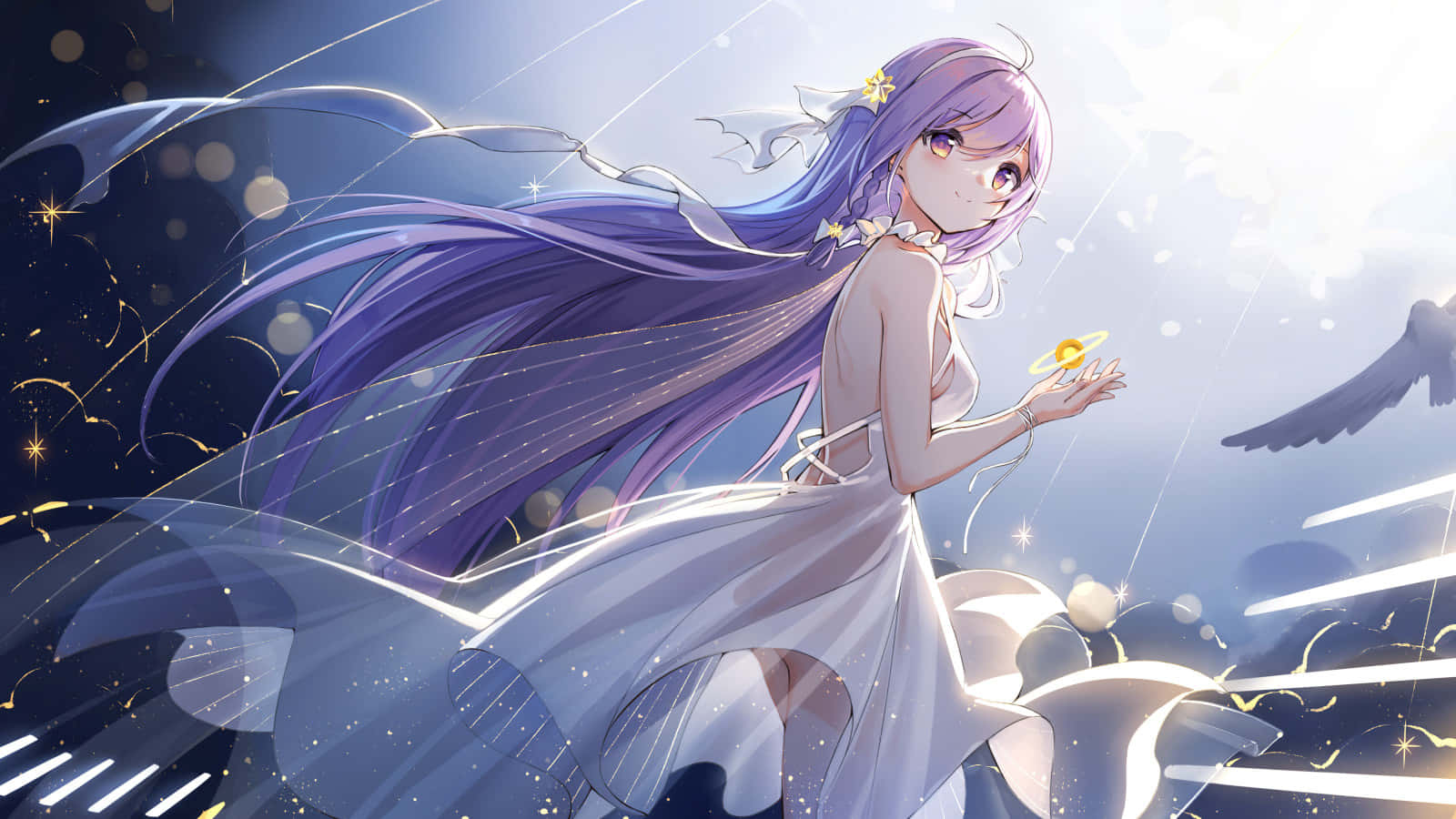 Starry Night Purple Haired Anime Girl Wallpaper