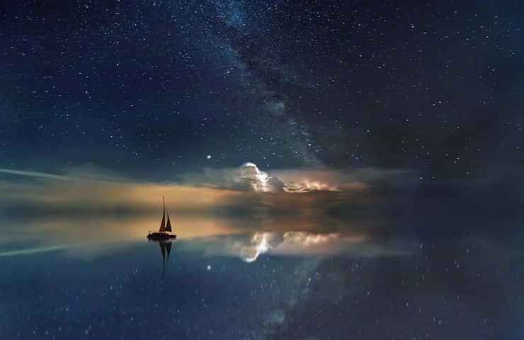 Starry Night Sailboat Reflection Wallpaper