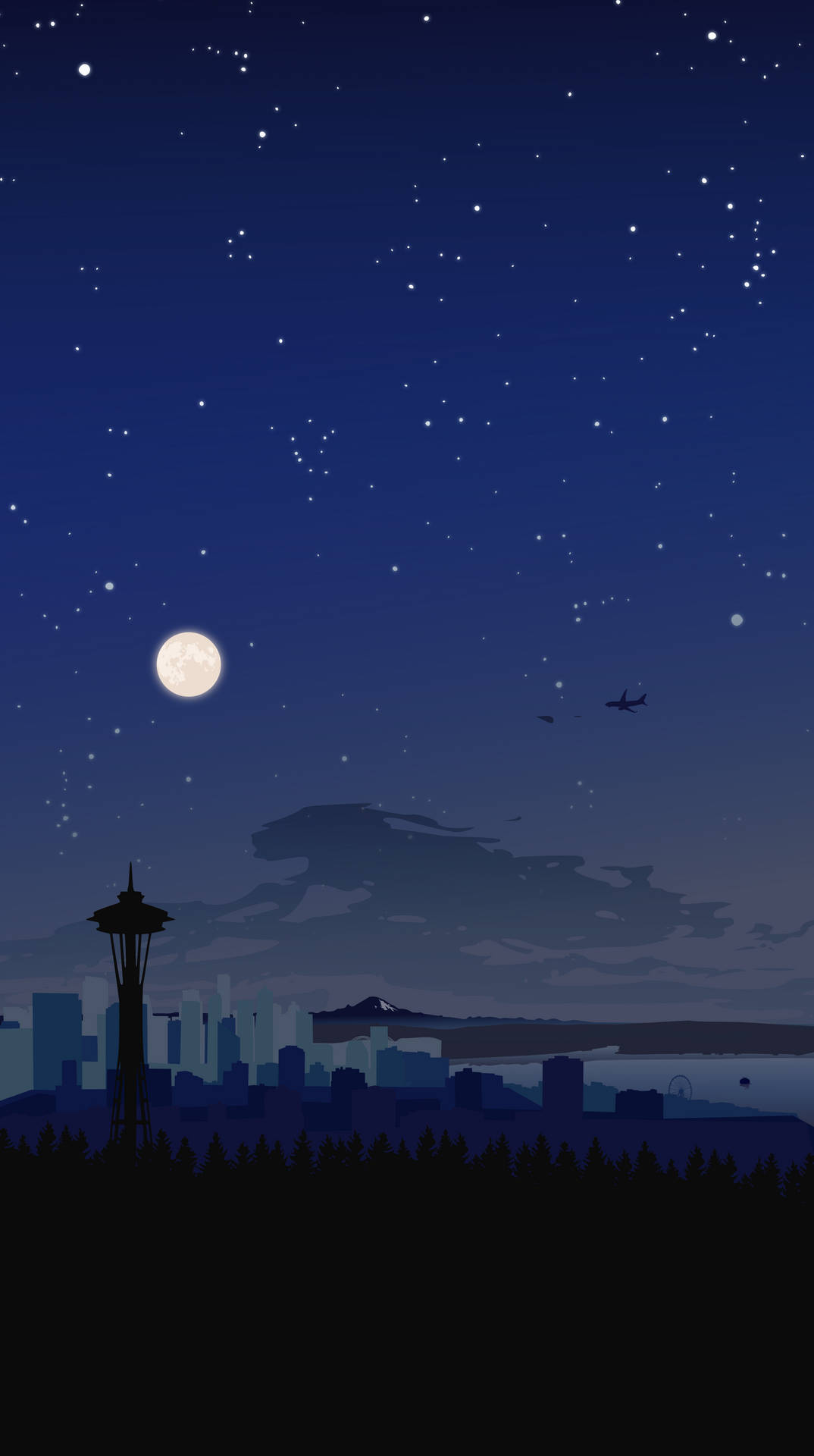Nocheestrellada En El Horizonte De Seattle. Fondo de pantalla