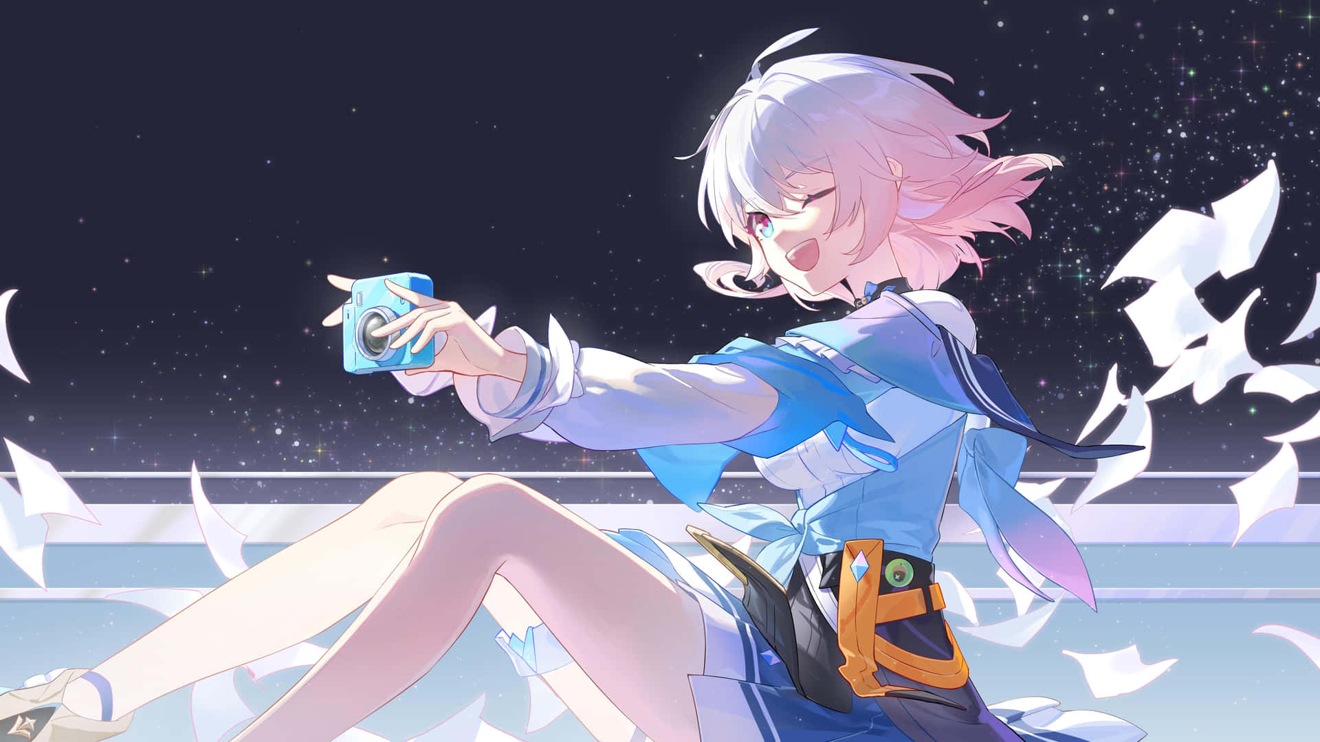 Starry Night Selfie Anime Character Wallpaper