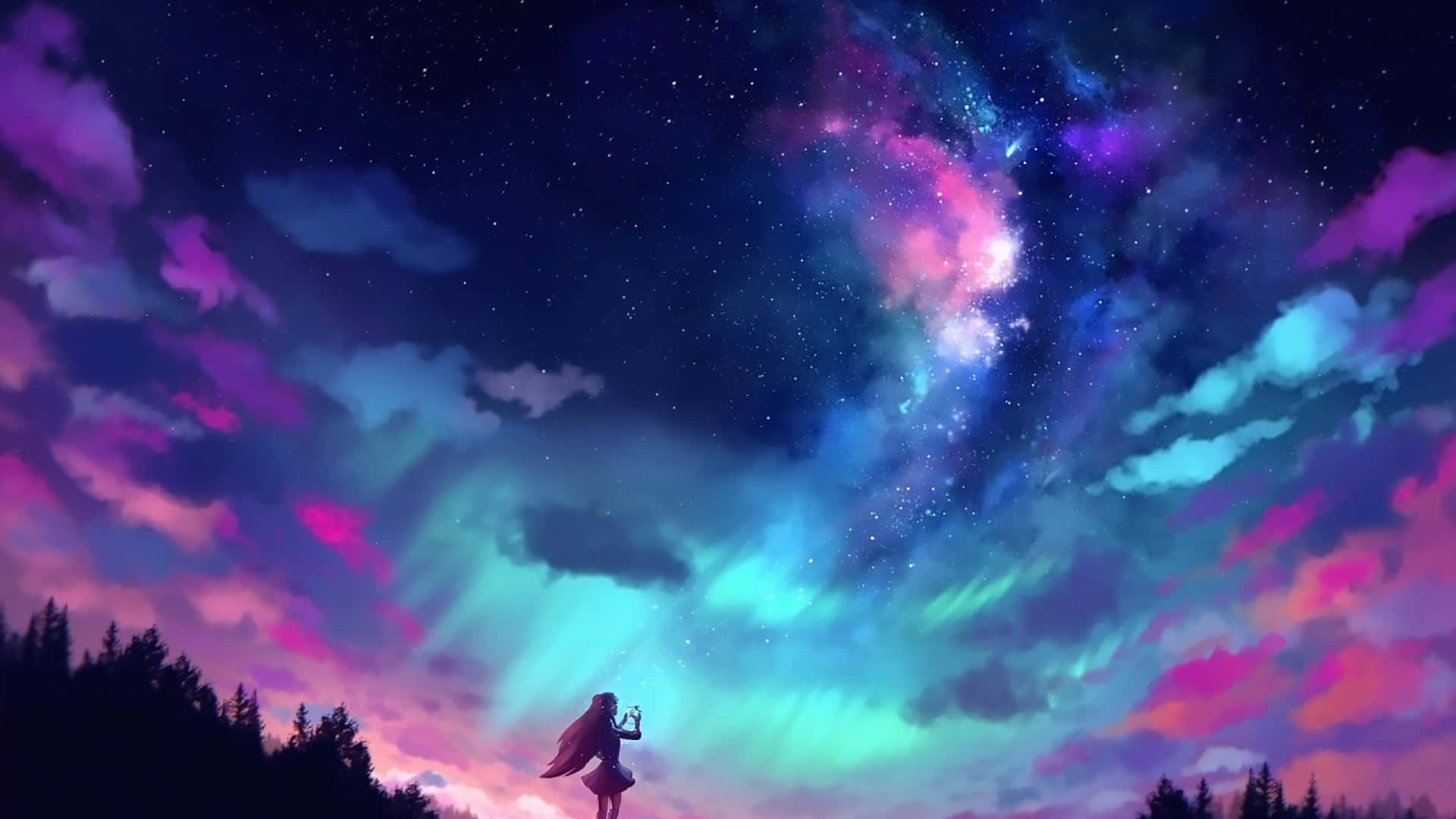 Starry Night Sky Anime Scenery2560x1440 Wallpaper