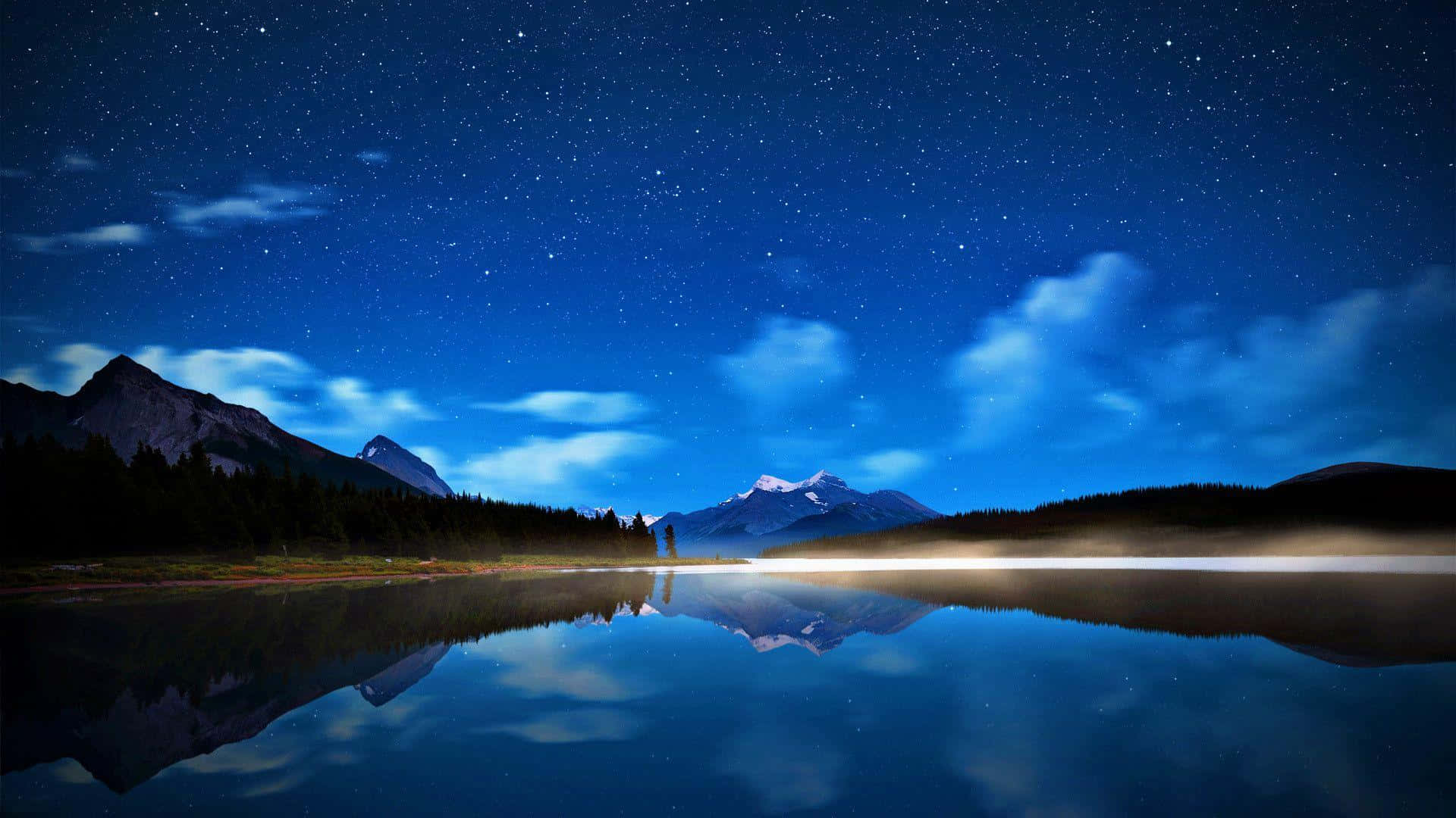 Starry Night Sky Over Tranquil Lake