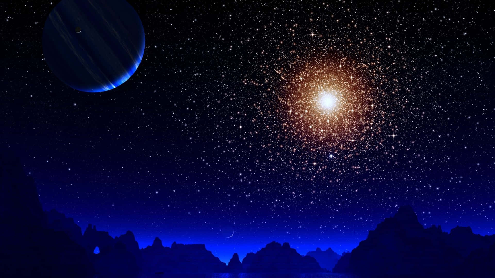 Starry_ Night_ Sky_with_ Planet_and_ Galaxy_ Cluster.jpg Wallpaper