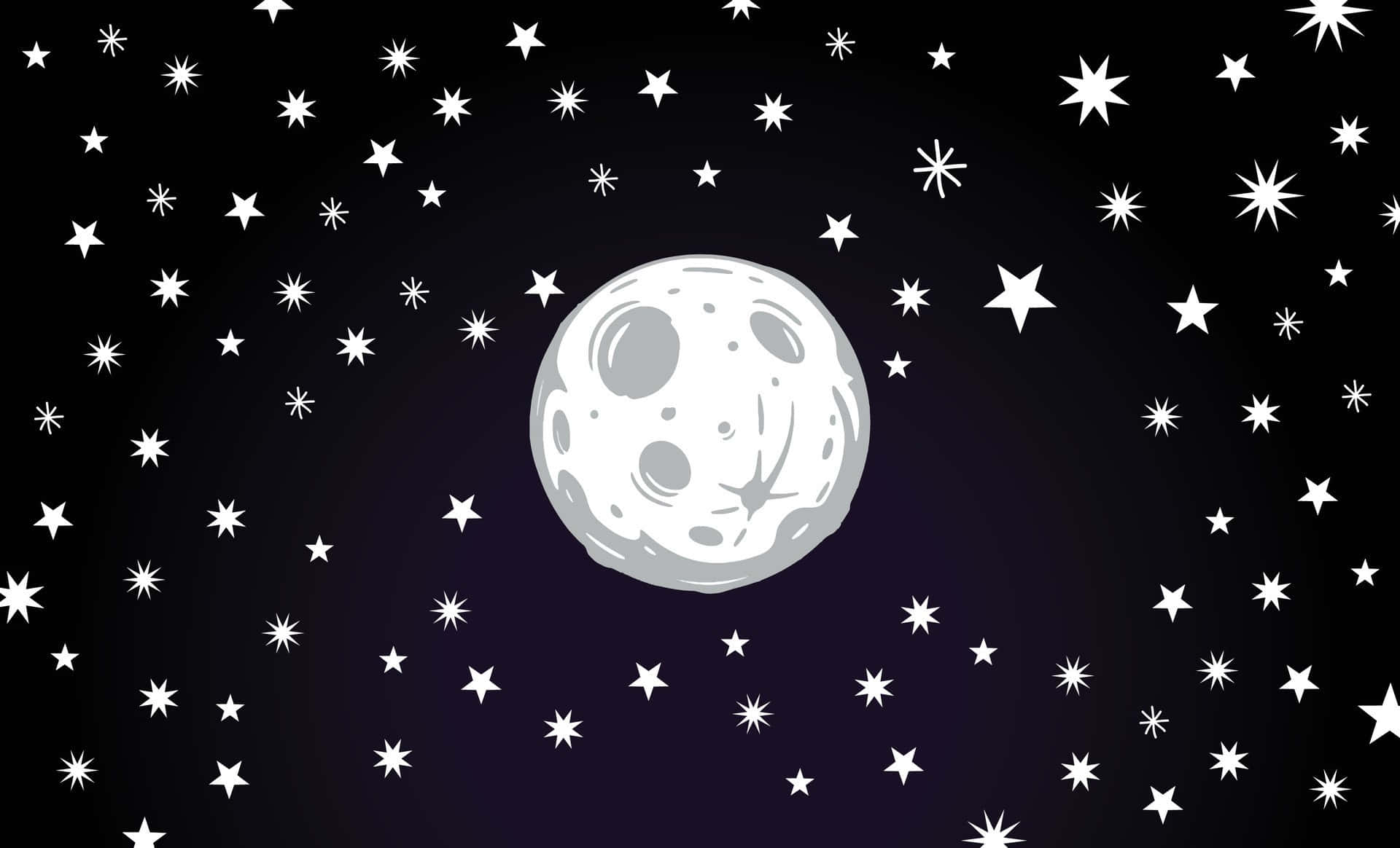 Starry Night Skywith Cartoon Moon Wallpaper