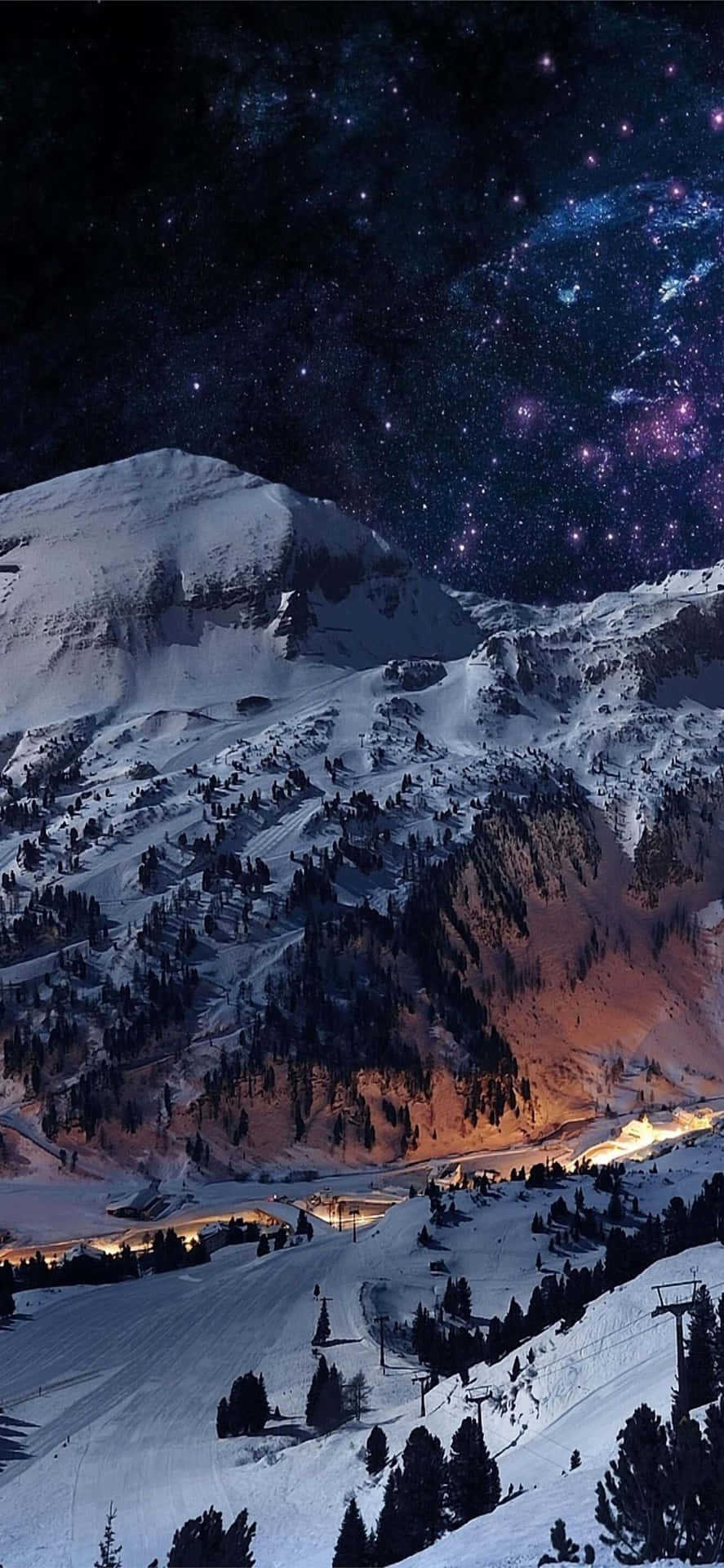 Starry Night Snowy Mountain Peak Wallpaper