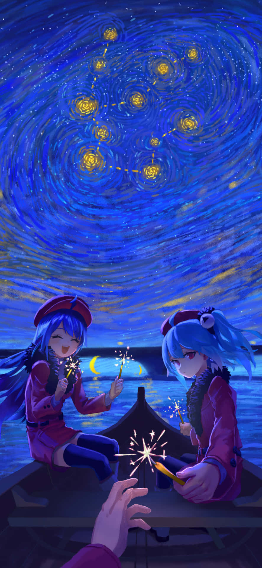 Starry Night Sparkler Celebration Wallpaper