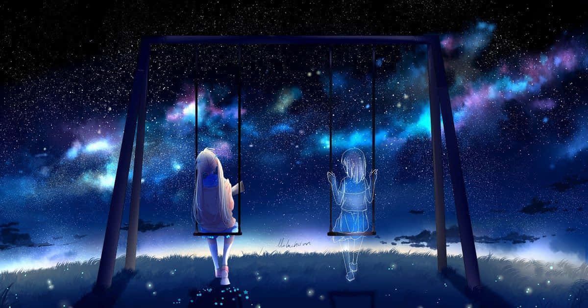 Starry Night Swing Solitude Anime Art Wallpaper