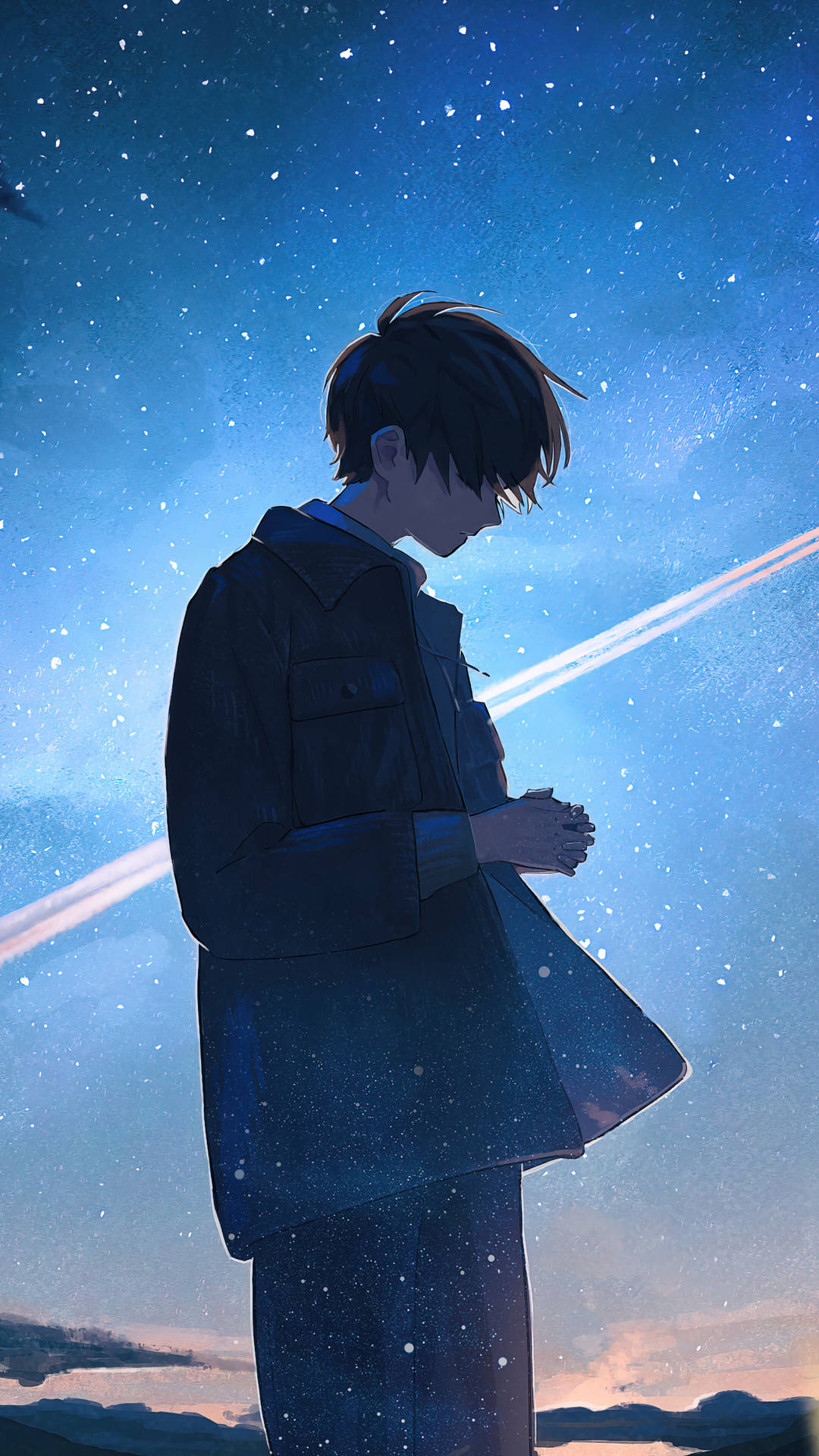 Starry Sky Anime Boy Sad Aesthetic Wallpaper