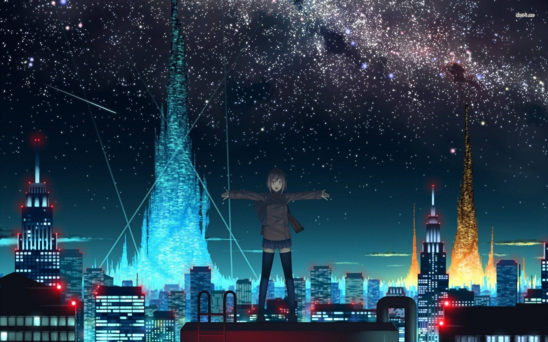 A dreamy night in Anime City. Wallpaper