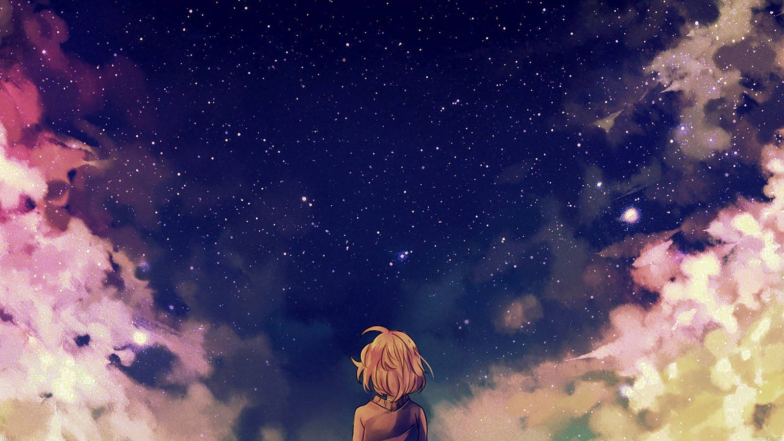 Anime Girl Stargazing in the Night Sky Wallpaper