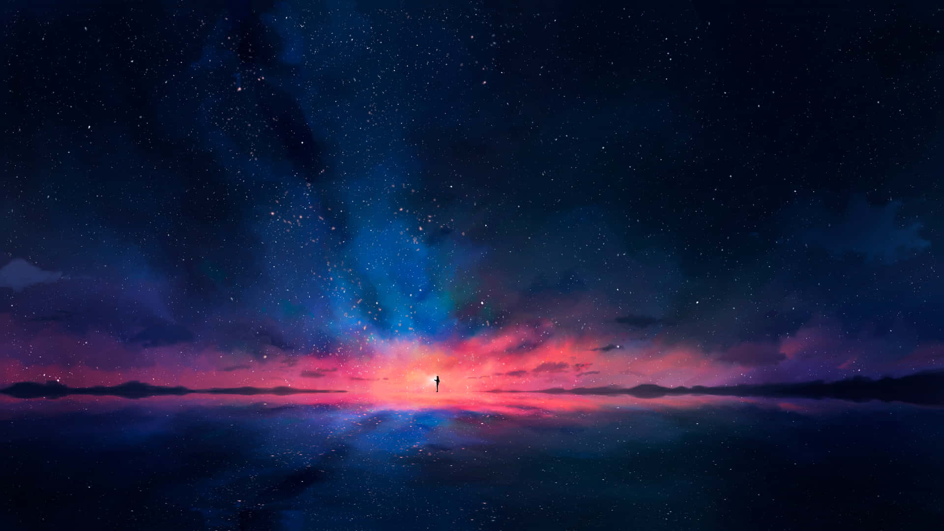 Starry_ Sunset_ Silhouette_4 K_ Art Wallpaper