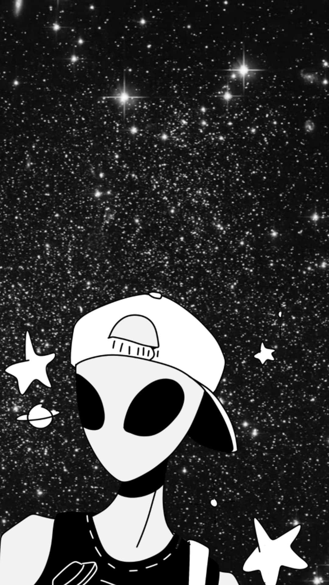 An Alien In A Cap And Hat With Stars In The Background Wallpaper