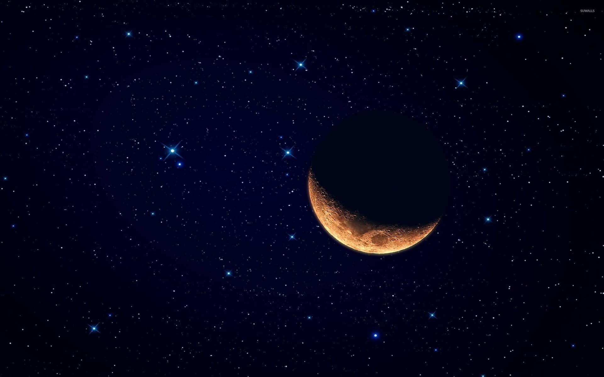 Half Moon With Stars And Blue Night Sky Background