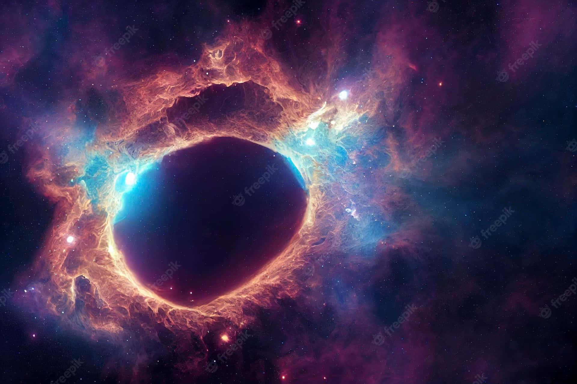 En nebulosa i rummet med stjerner og et hul i midten Wallpaper