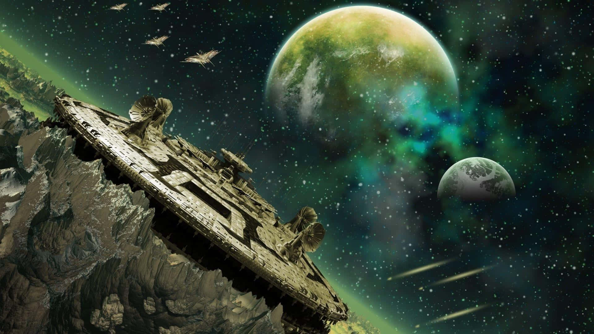 Starship_ Escape_ Artistic_ Space_ Scene Wallpaper