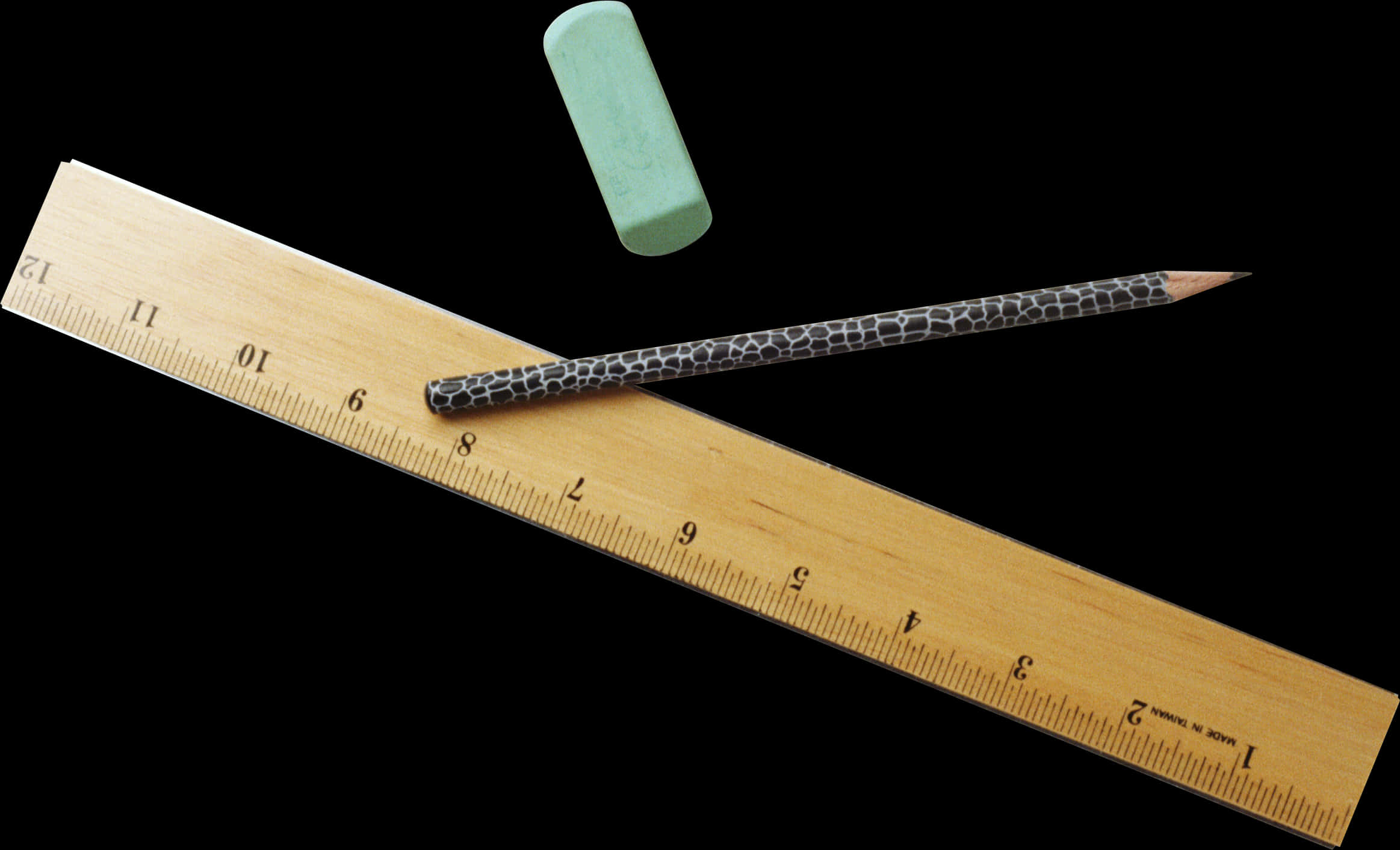 Ruler Pencil Eraser Black Background PNG